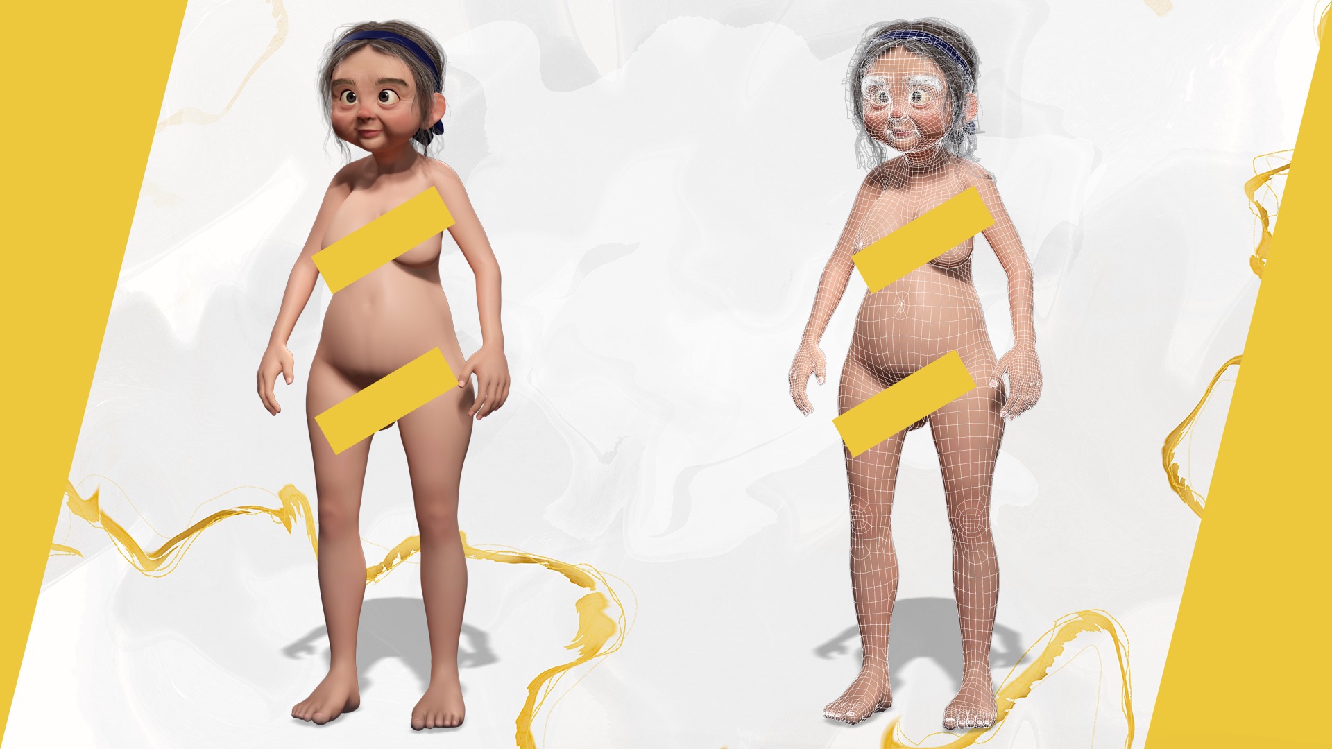 funny cartoon  old women in bikini Low-poly 3D model_2