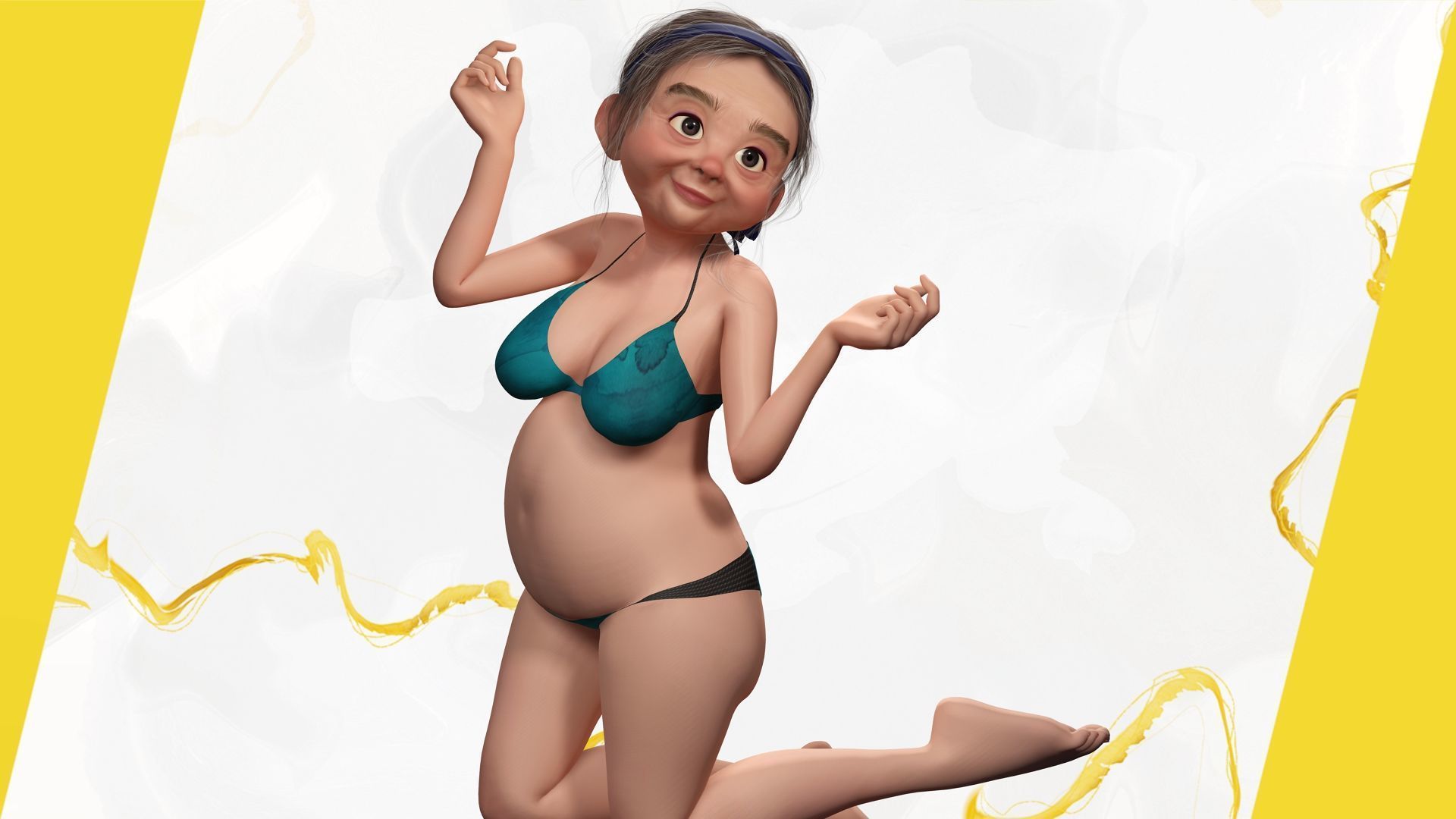 funny cartoon  old women in bikini Low-poly 3D model_15