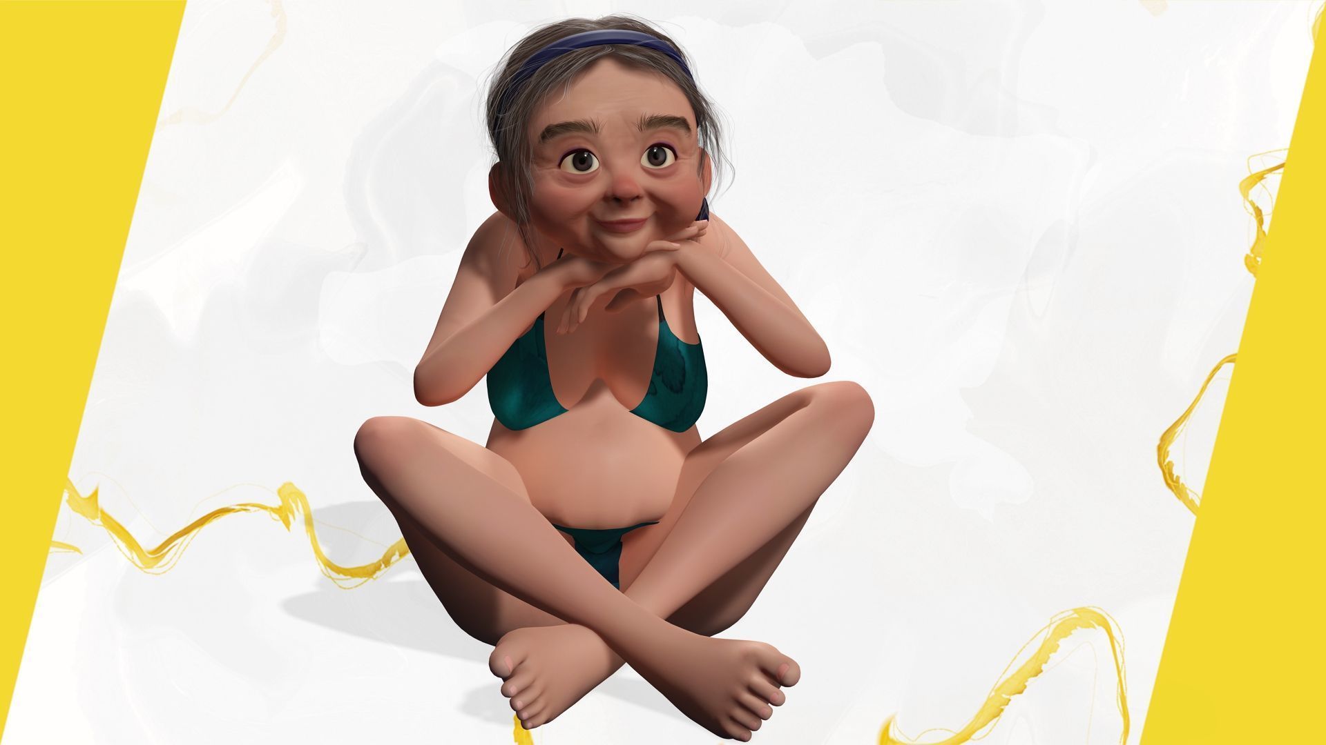 funny cartoon  old women in bikini Low-poly 3D model_14