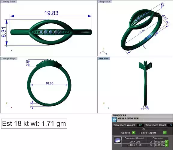 Light Weight Gold Diamond Ring DOC-R8410 3D print model