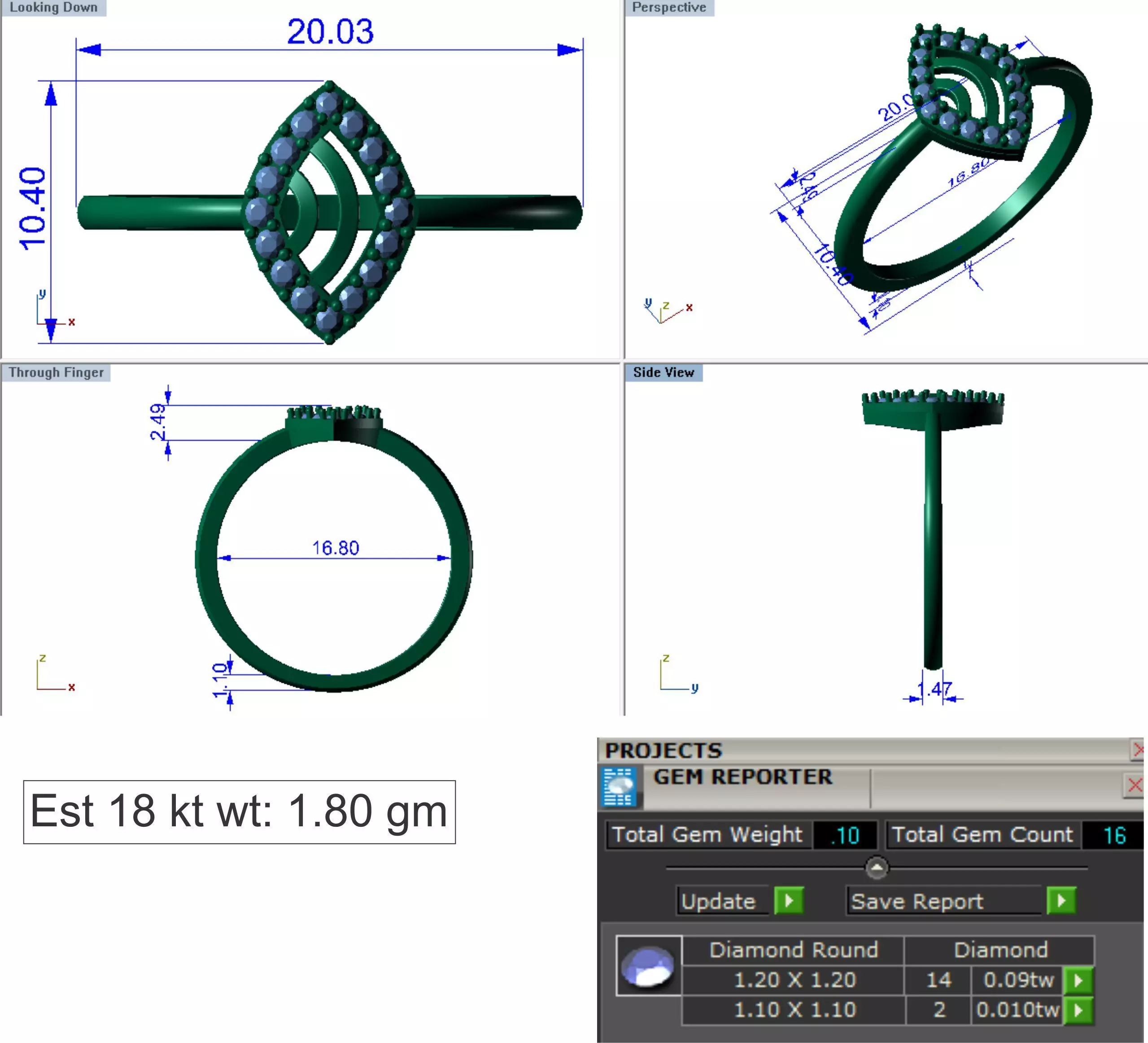 Light Weight Gold Diamond Ring DOC-R8414 3D print model_0