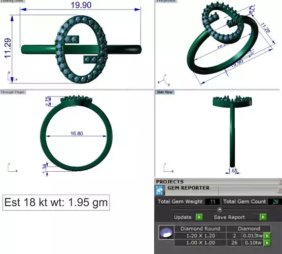 Light Weight Gold Diamond Ring DOC-R8420 3D print model