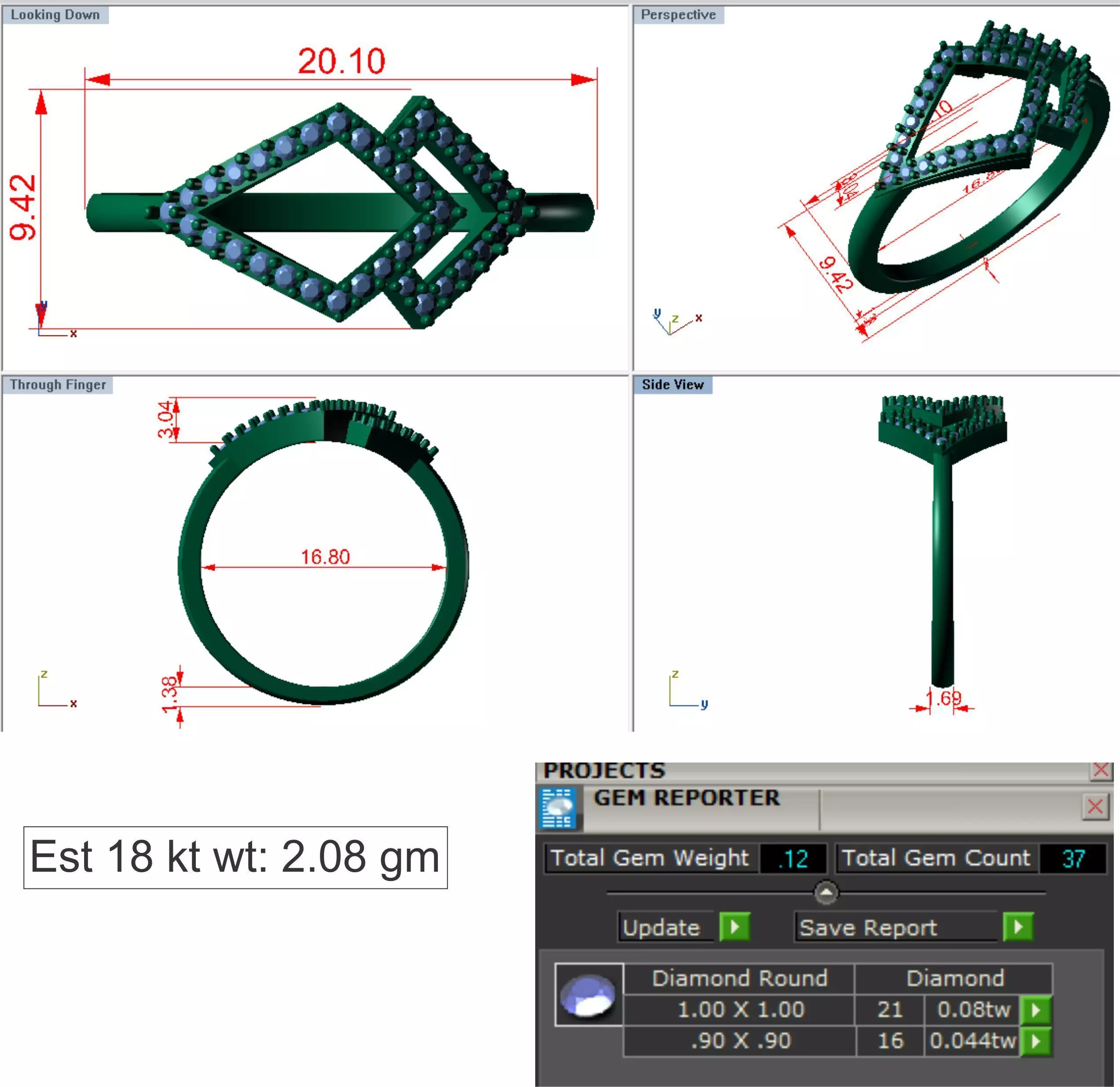 Light Weight Gold Diamond Ring DOC-R8422 3D print model_0