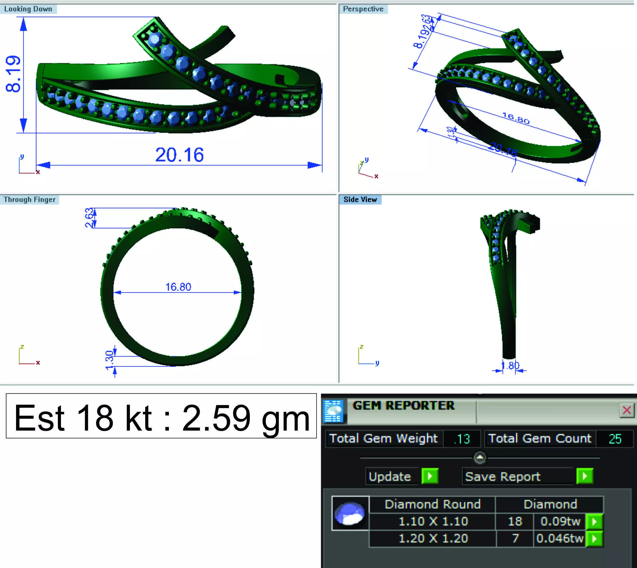 Light Weight Gold Diamond Ring DOC-R8436 3D print model_0