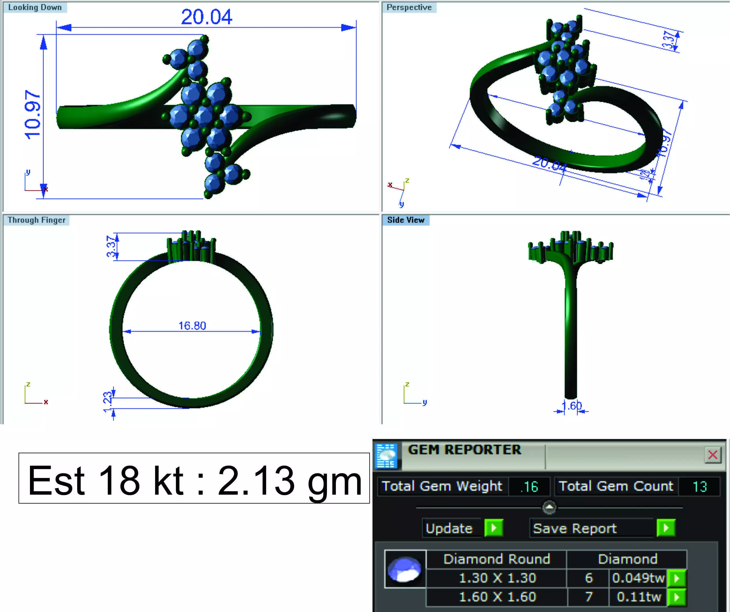 Light Weight Gold Diamond Ring DOC-R8461 3D print model