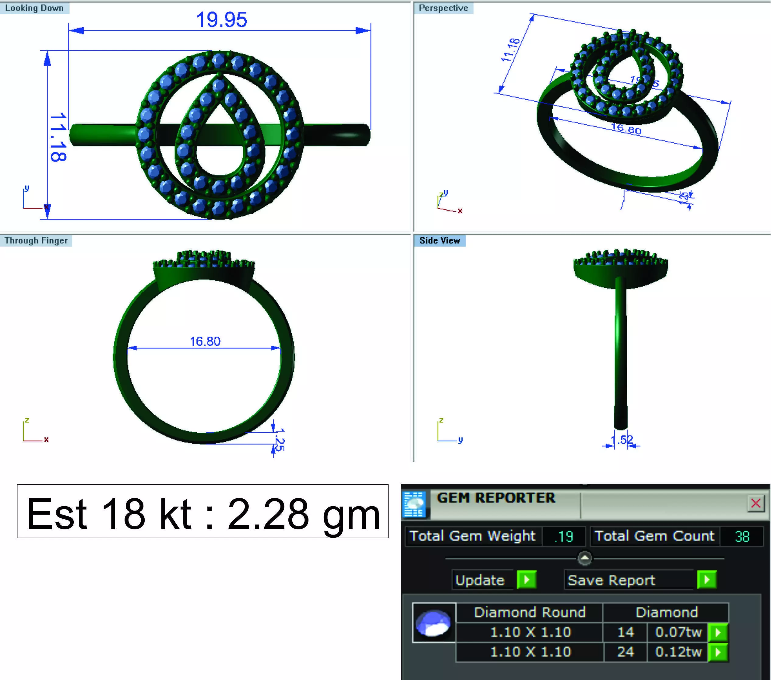 Light Weight Gold Diamond Ring DOC-R8466 3D print model_0