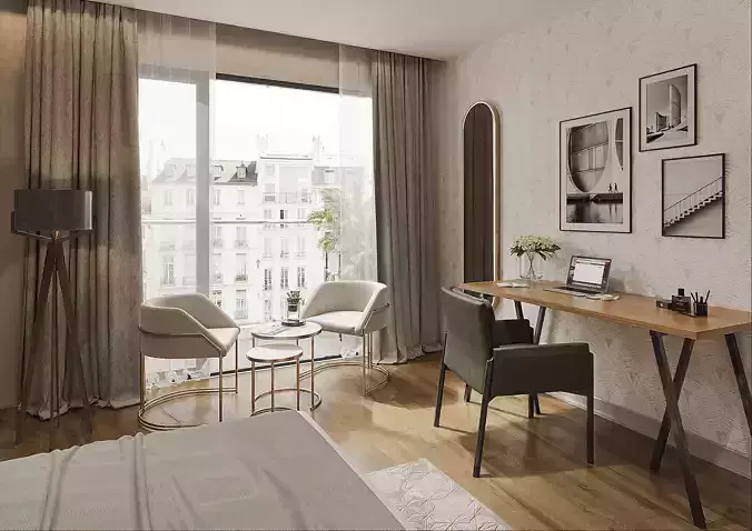 3D Hotel Room Interior Scene  HighQuality 3ds Max and Corona