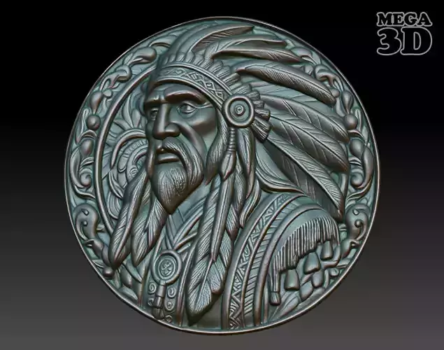 Native American Patriarch basrelief 03 240918