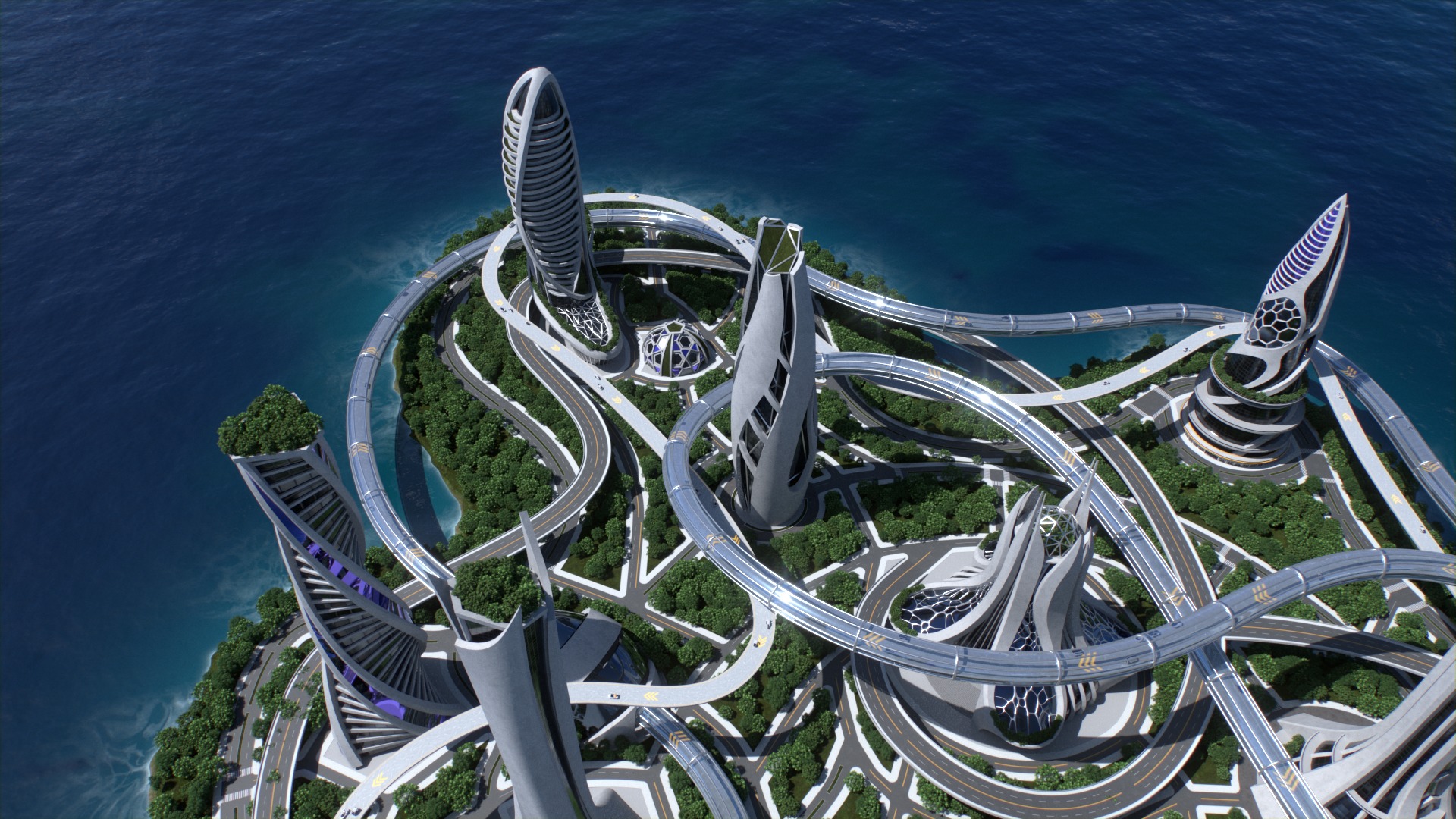 Futuristic city Utopian Buildings kit 3D model_5