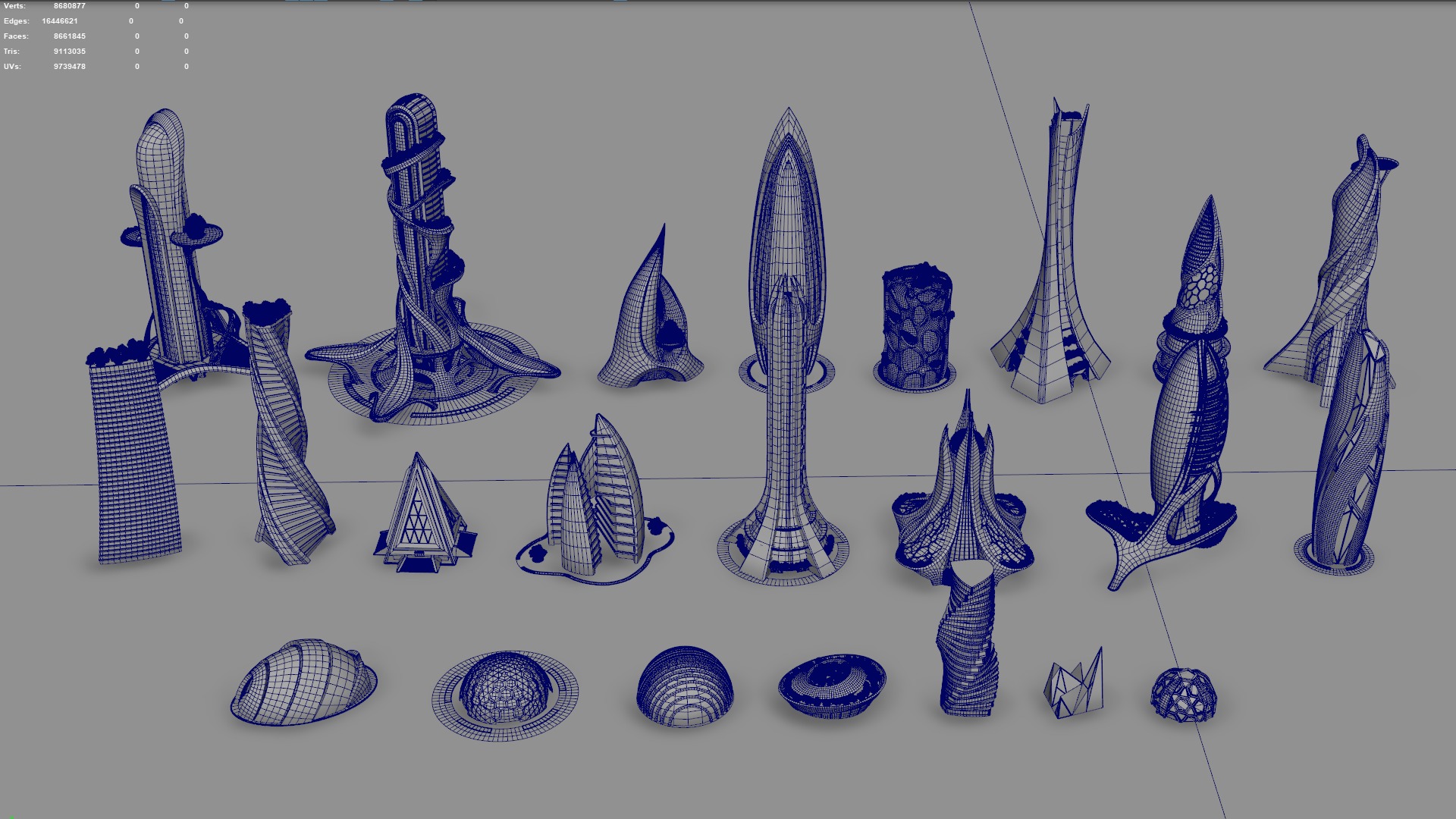 Futuristic city Utopian Buildings kit 3D model_12