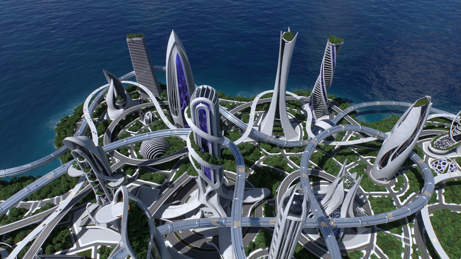 Futuristic city Utopian Buildings kit 3D model_4