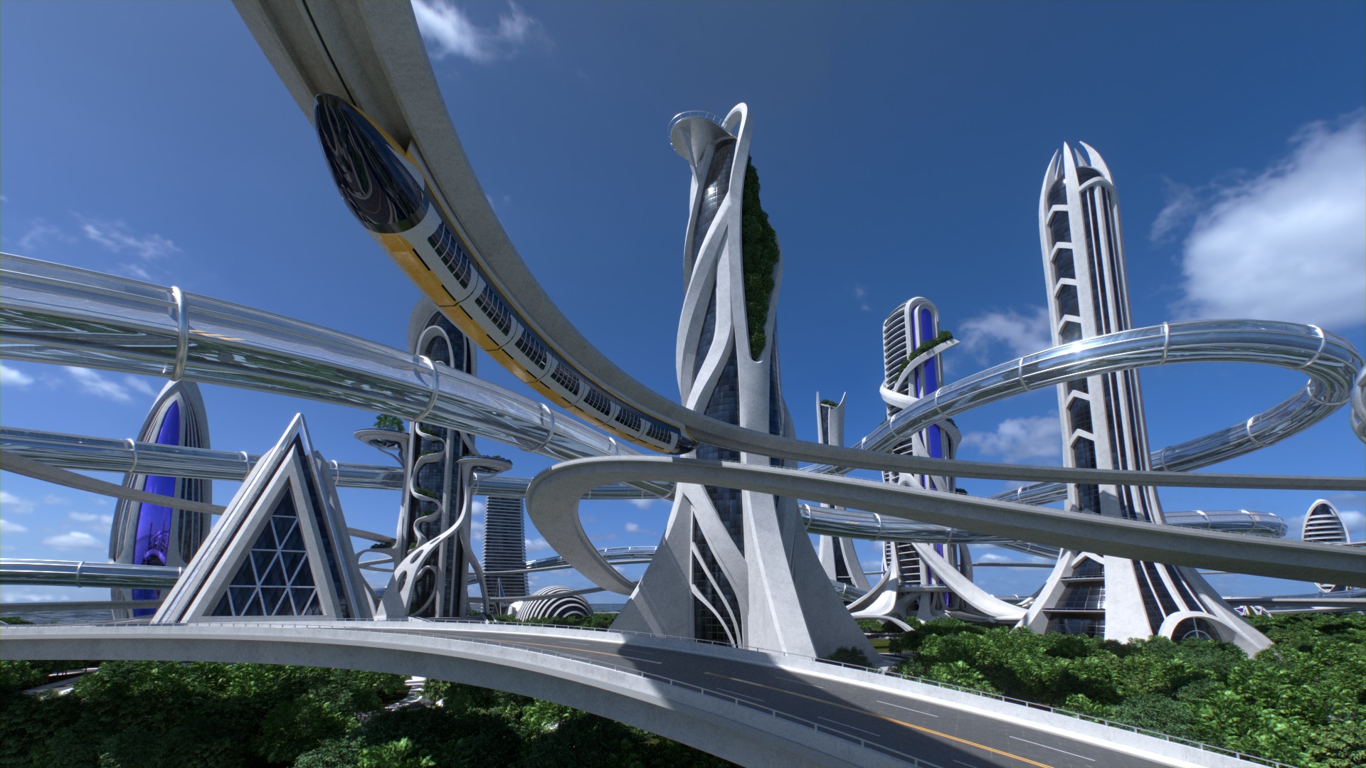 Futuristic city Utopian Buildings kit 3D model_2