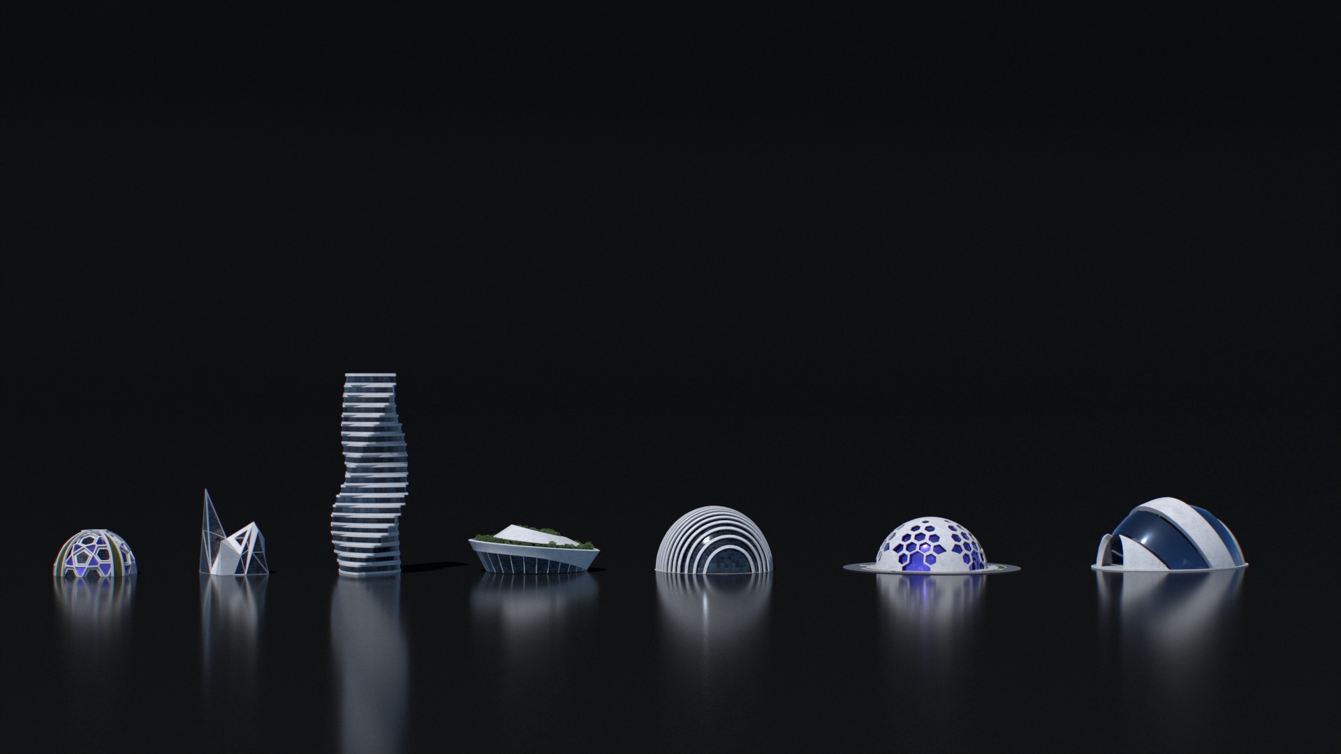 Futuristic city Utopian Buildings kit 3D model_10