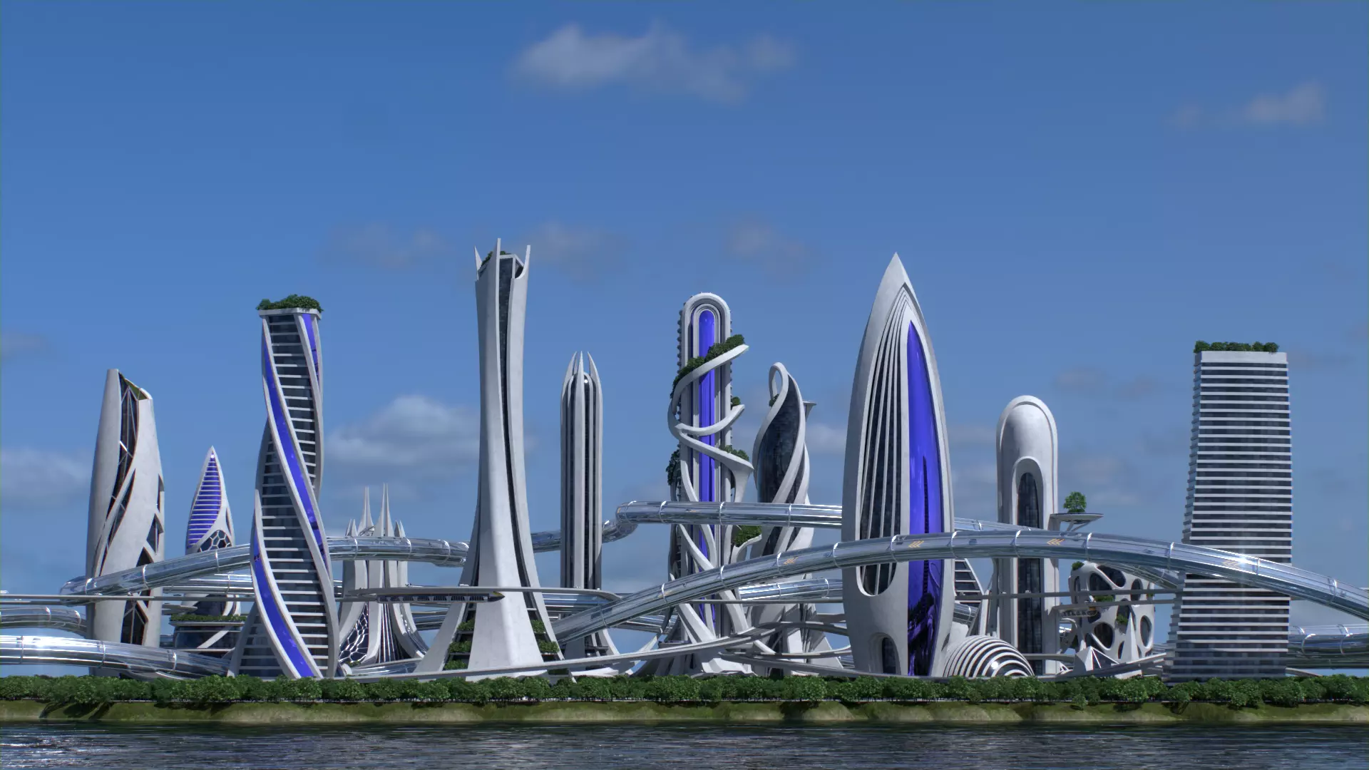 Futuristic city Utopian Buildings kit 3D model_0