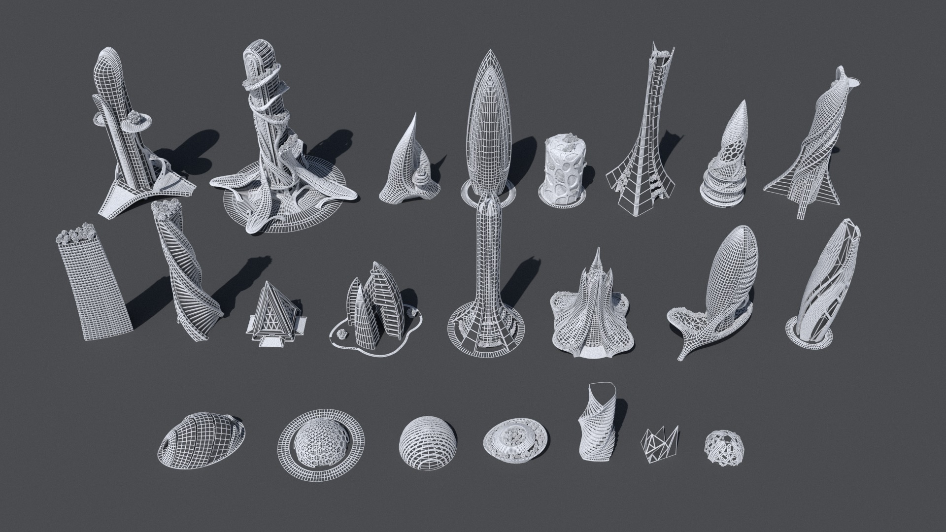 Futuristic city Utopian Buildings kit 3D model_13