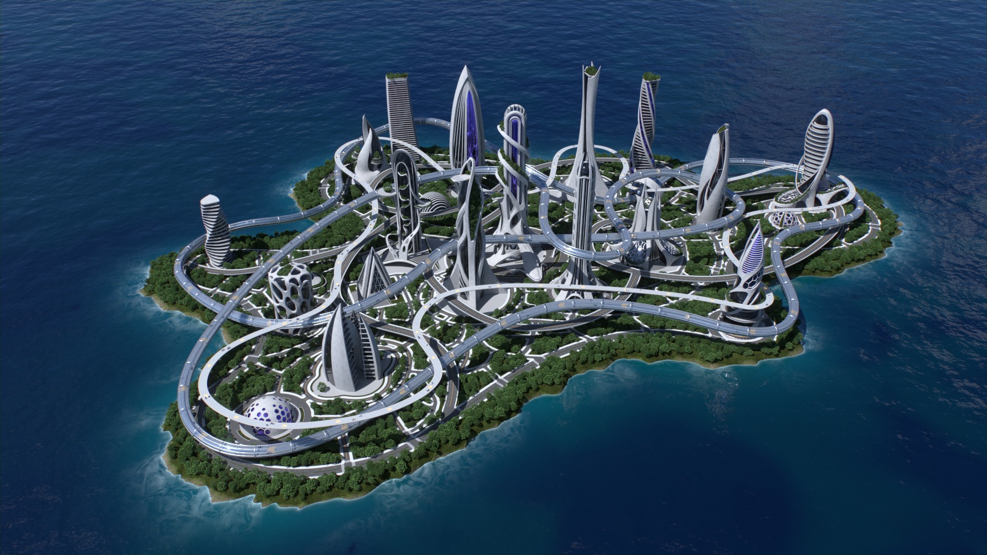 Futuristic city Utopian Buildings kit 3D model_1