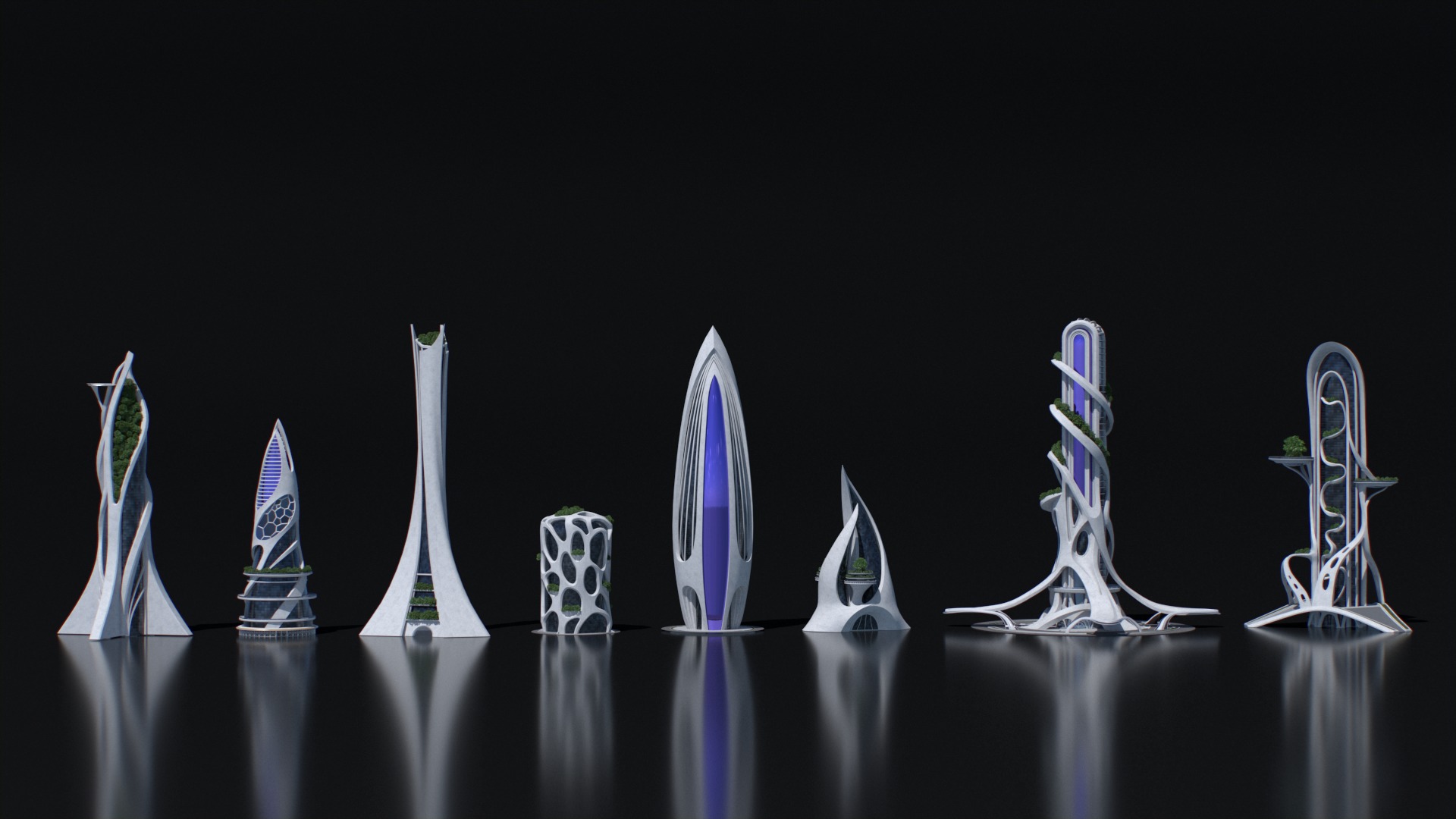 Futuristic city Utopian Buildings kit 3D model_8