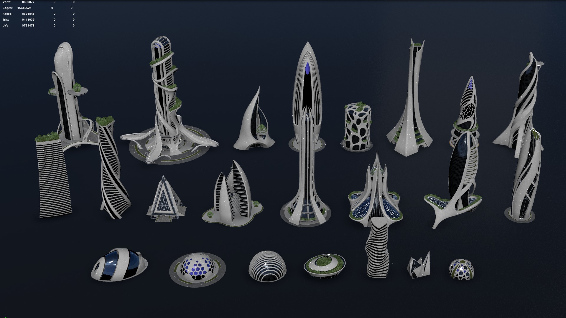 Futuristic city Utopian Buildings kit 3D model_11