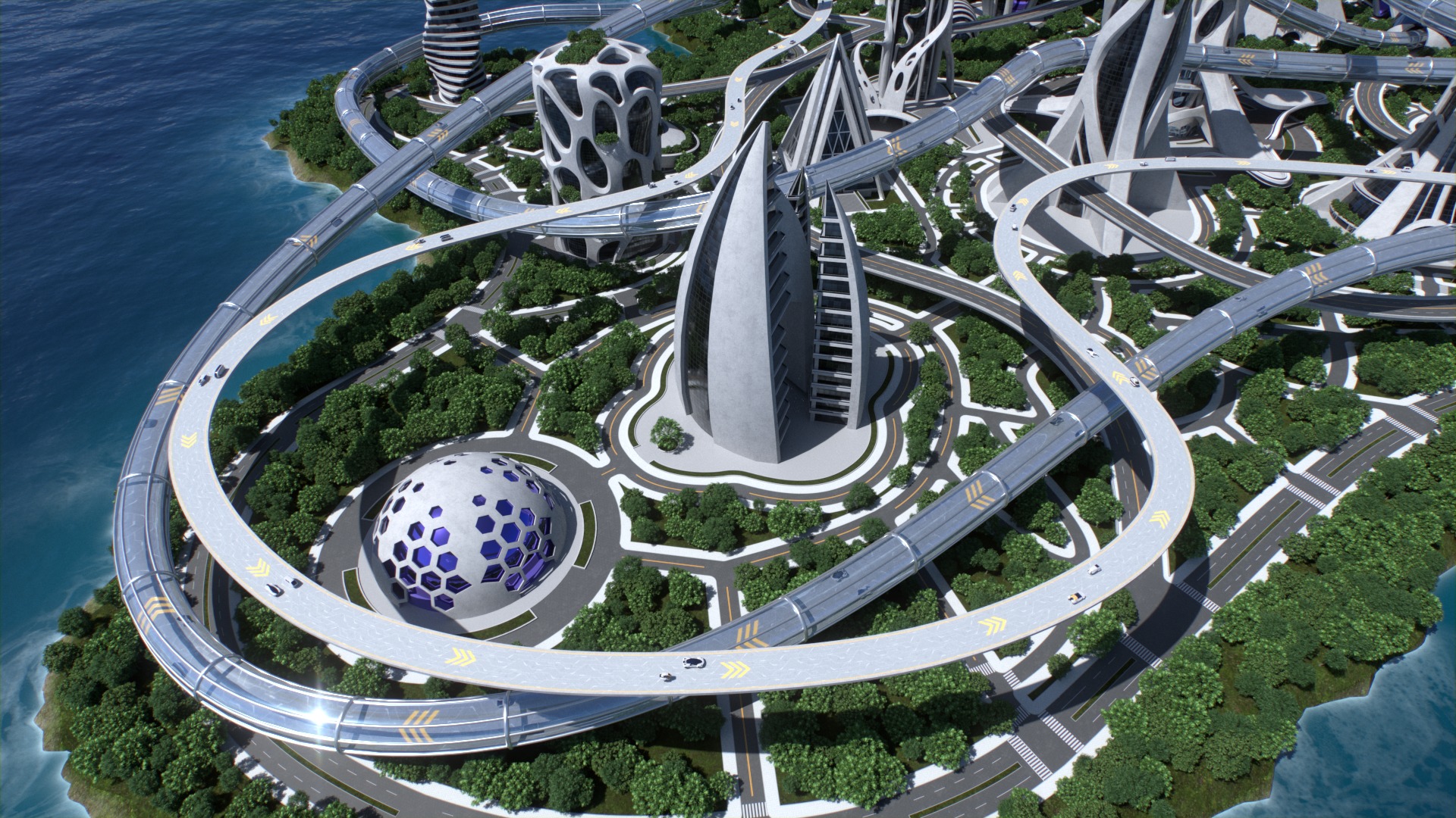 Futuristic city Utopian Buildings kit 3D model_3