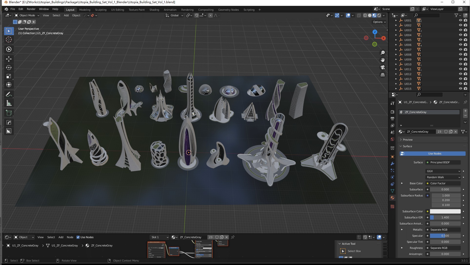 Futuristic city Utopian Buildings kit 3D model_14