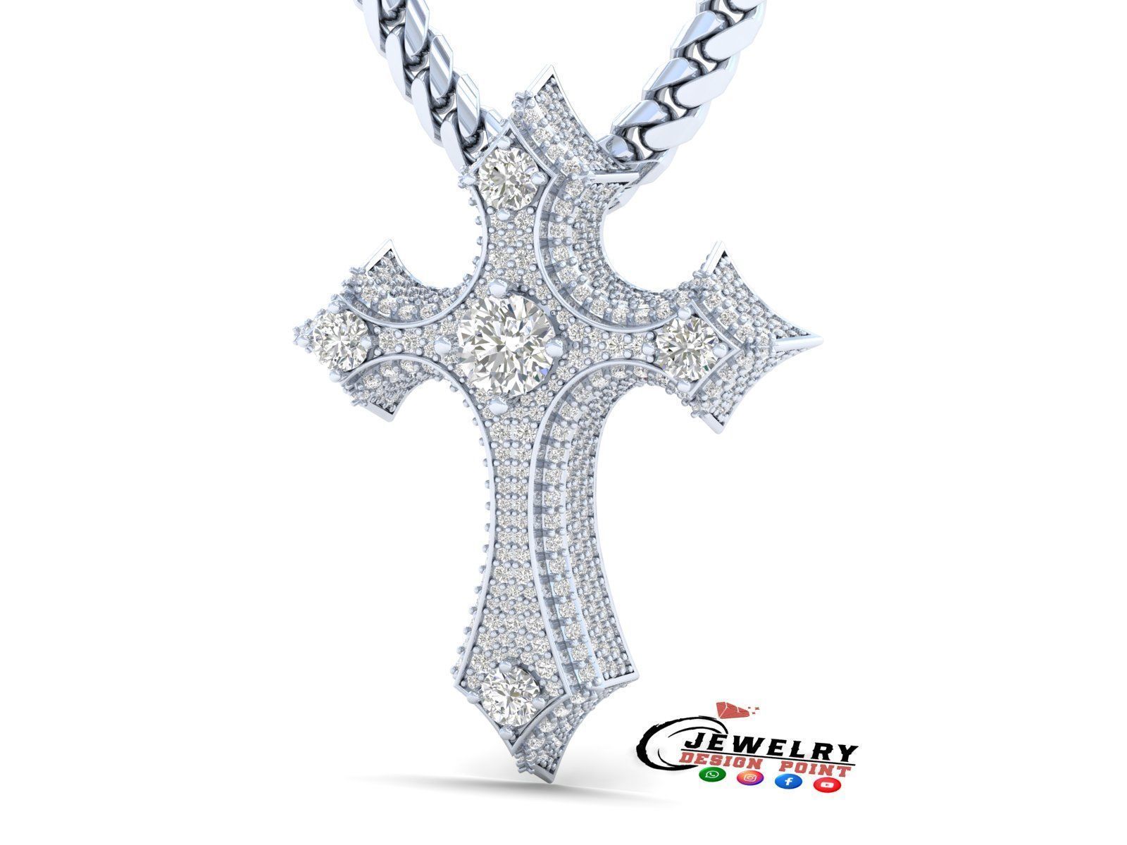 Custom Cross Diamond Pendant - Crucifixion Cross Necklace  3D print model_3