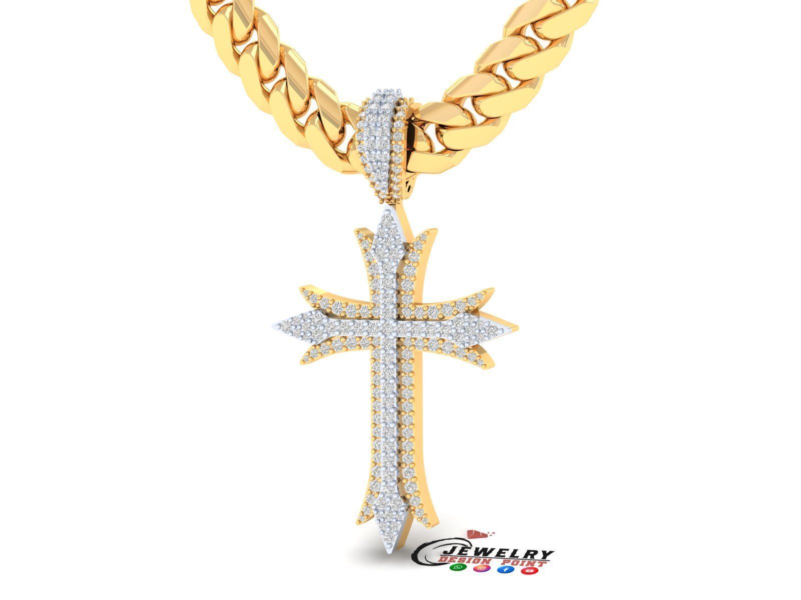 Custom Cross Diamond Pendant - Crucifixion Cross Necklace  3D print model_3