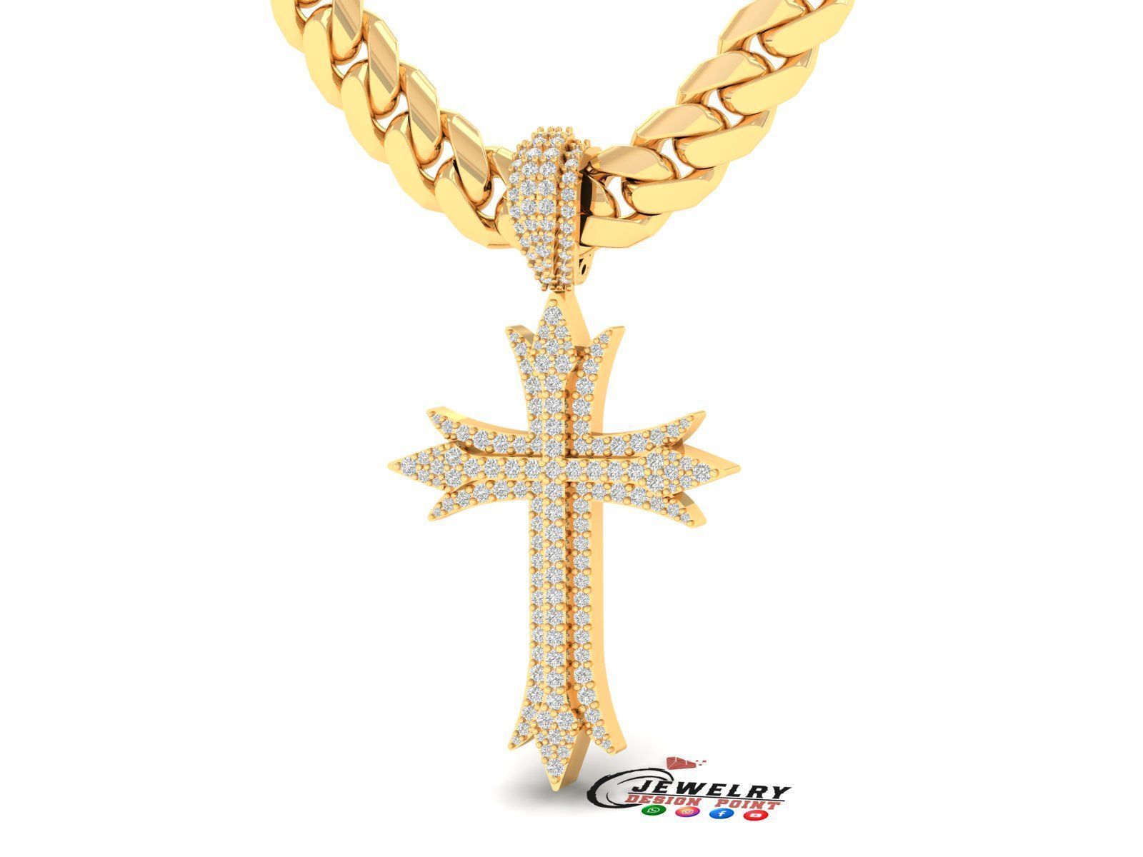 Custom Cross Diamond Pendant - Crucifixion Cross Necklace  3D print model_2