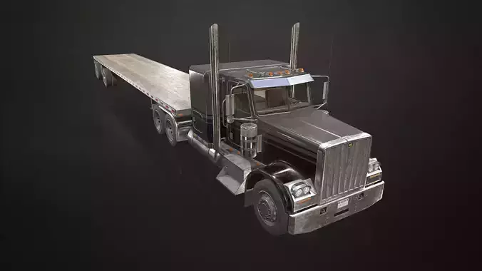 Flat Top Semi Truck Flatbed Trailer Low-poly 3D model