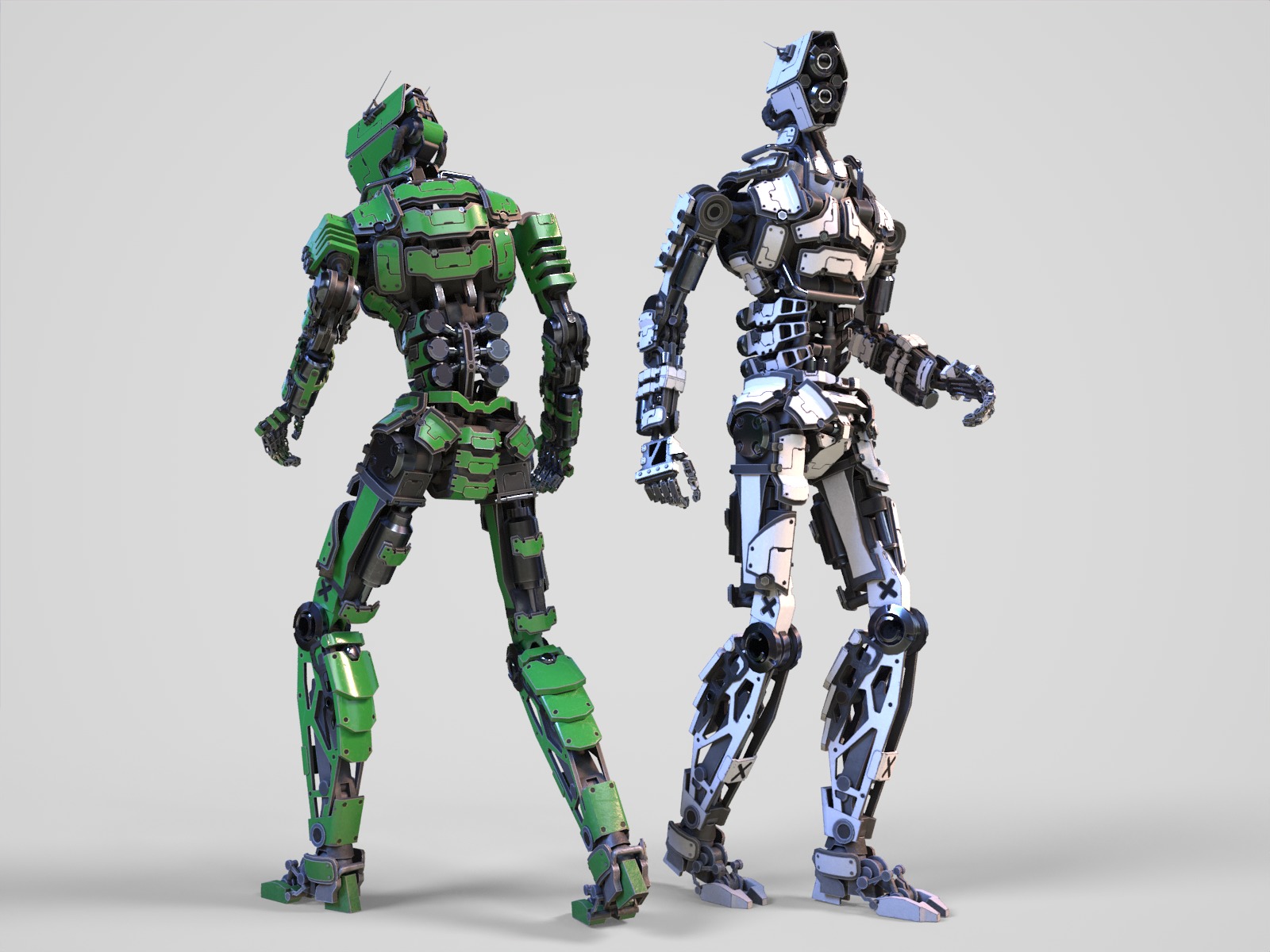Humanoid robot with 6 color options Low-poly 3D model_16