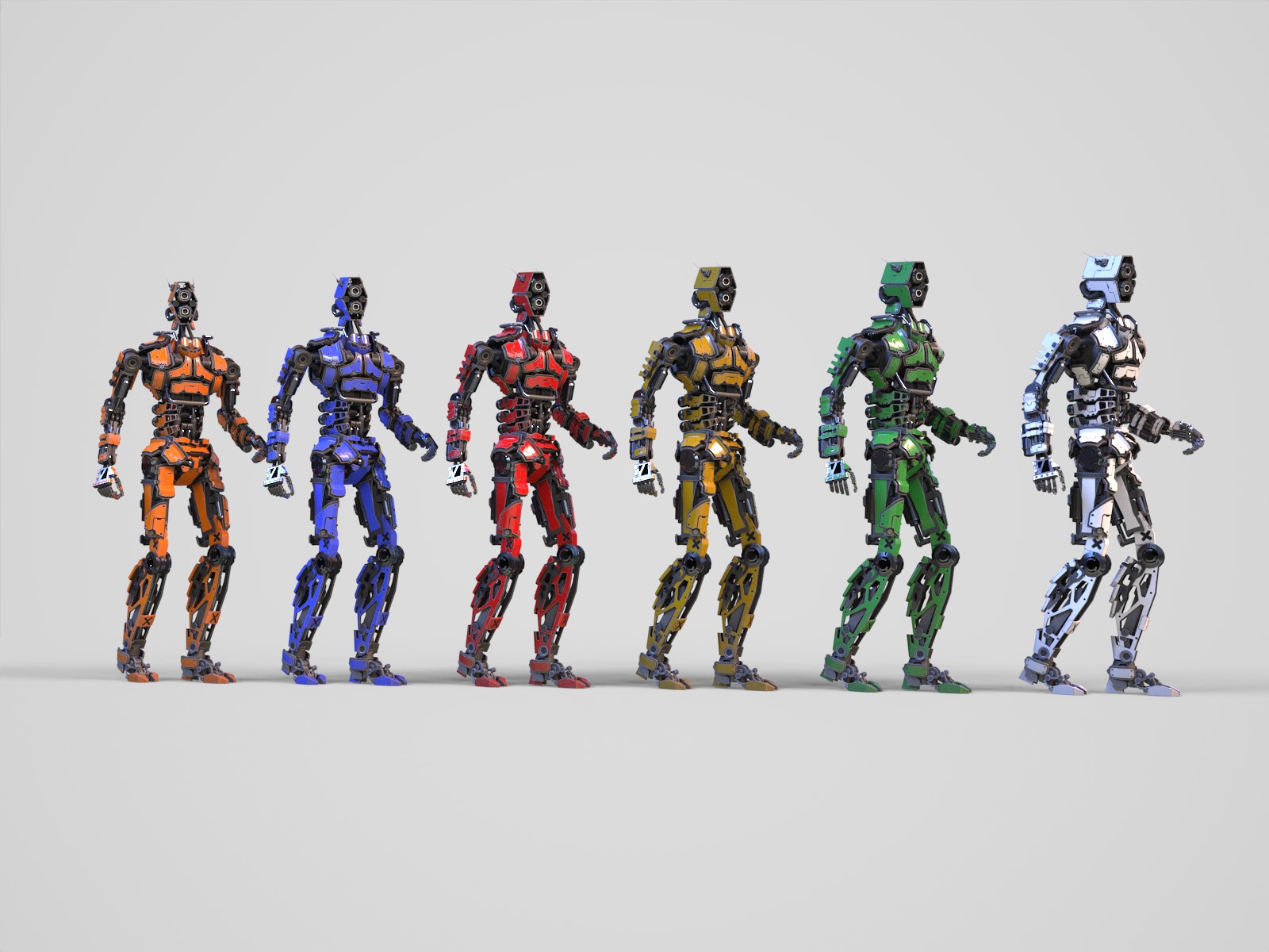 Humanoid robot with 6 color options Low-poly 3D model_2