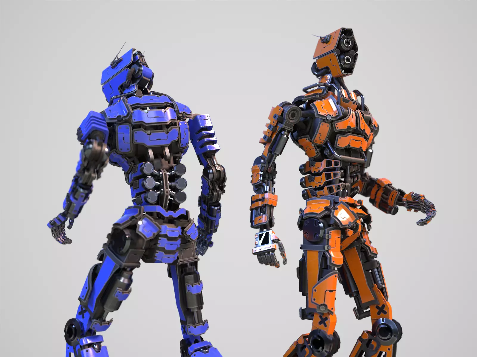 Humanoid robot with 6 color options Low-poly 3D model_0