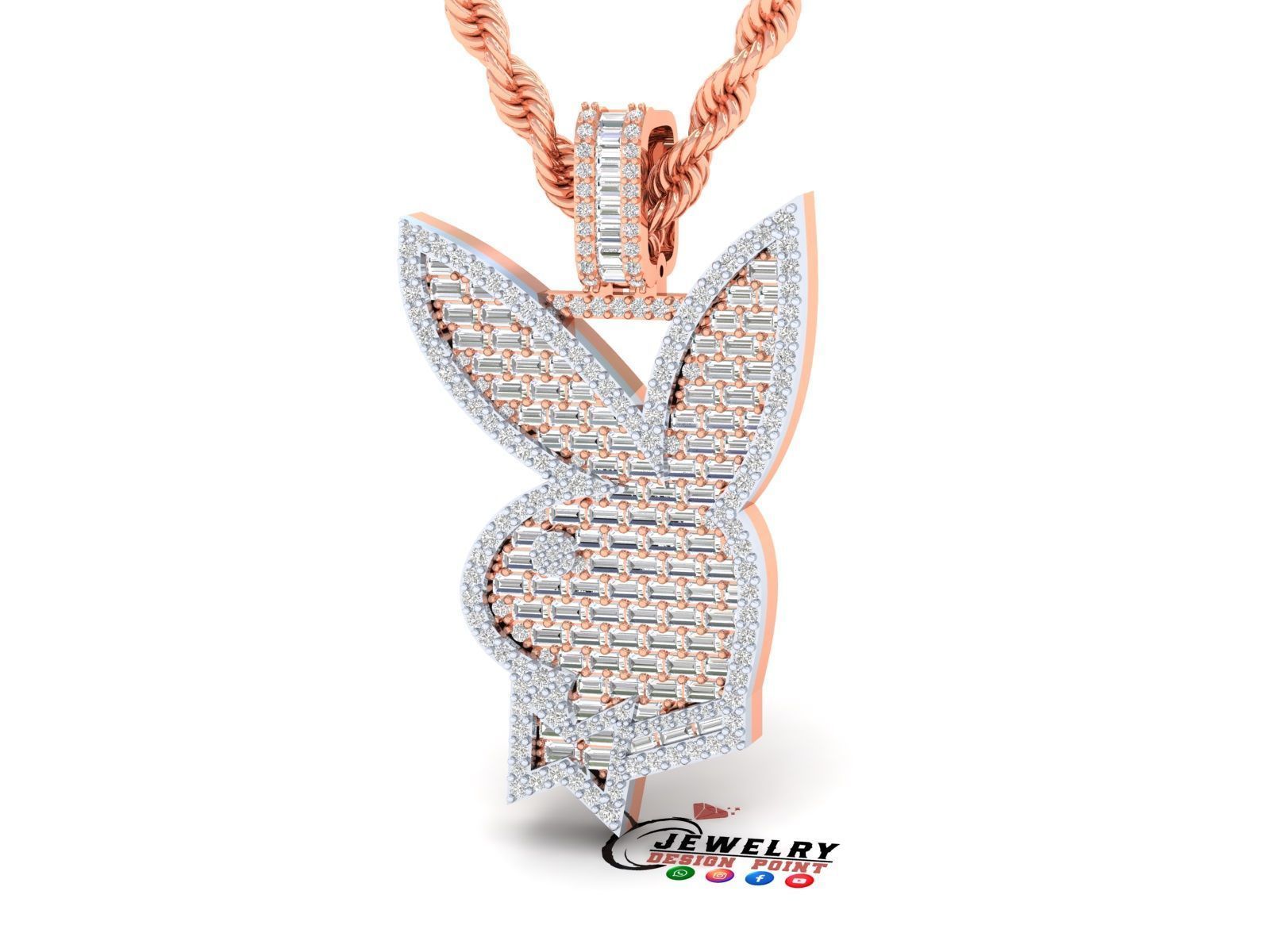 Custom Playboy Bunny Diamond Necklace - Rabbit Pendant  3D print model_3