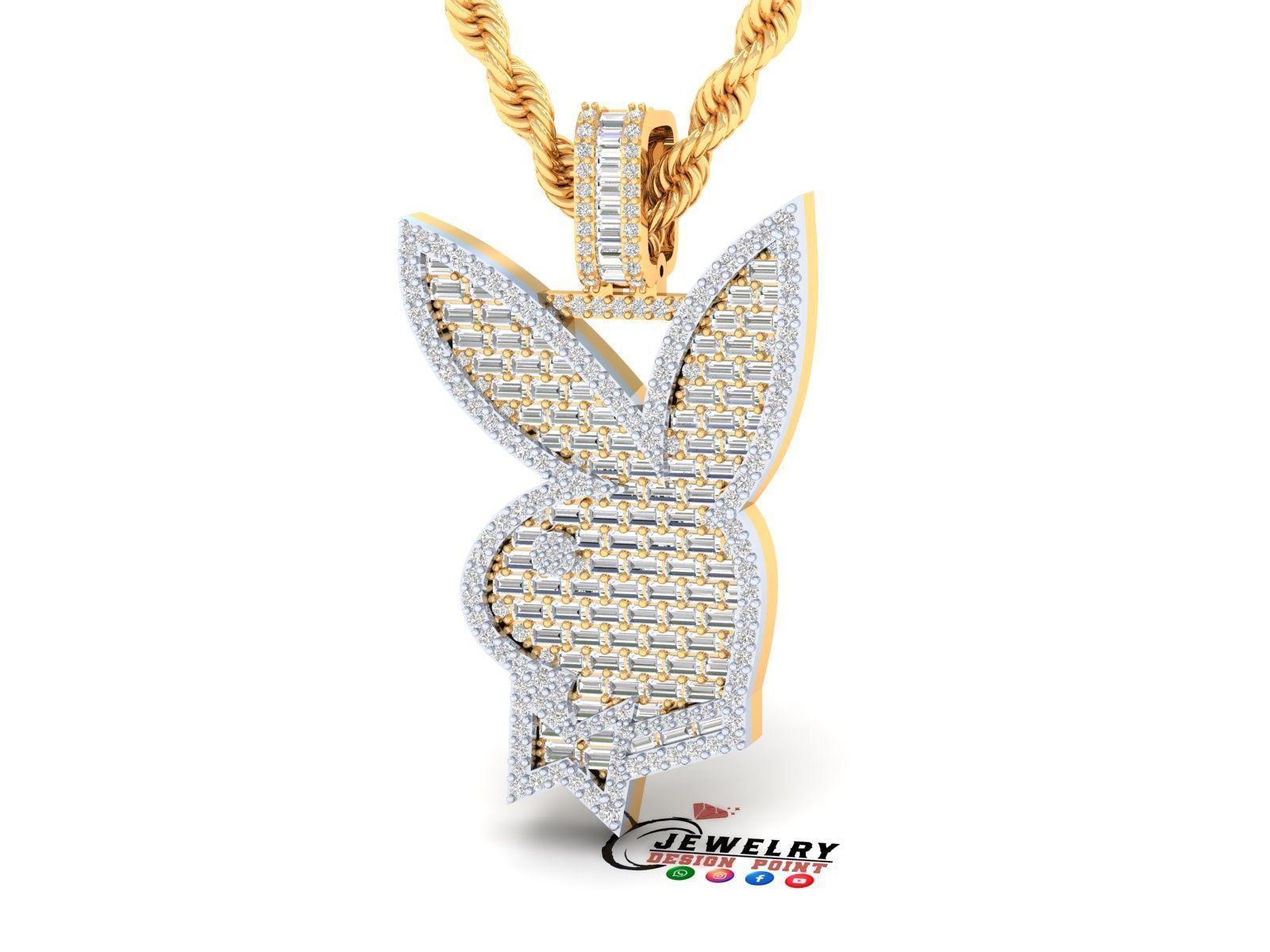 Custom Playboy Bunny Diamond Necklace - Rabbit Pendant  3D print model_2
