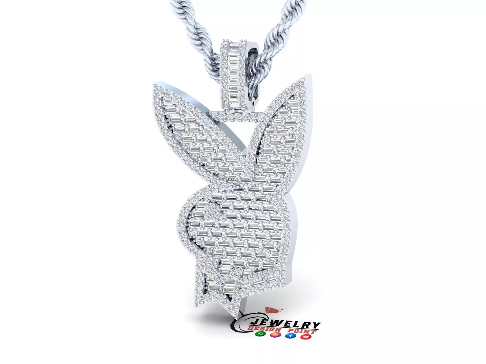 Custom Playboy Bunny Diamond Necklace - Rabbit Pendant  3D print model_0