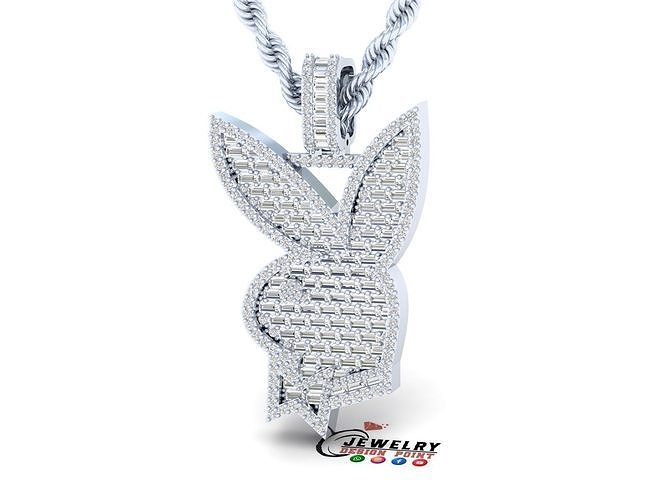 Custom Playboy Bunny Diamond Necklace - Rabbit Pendant  3D print model