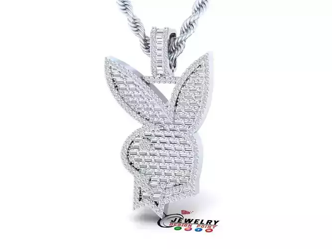 Custom Playboy Bunny Diamond Necklace - Rabbit Pendant 