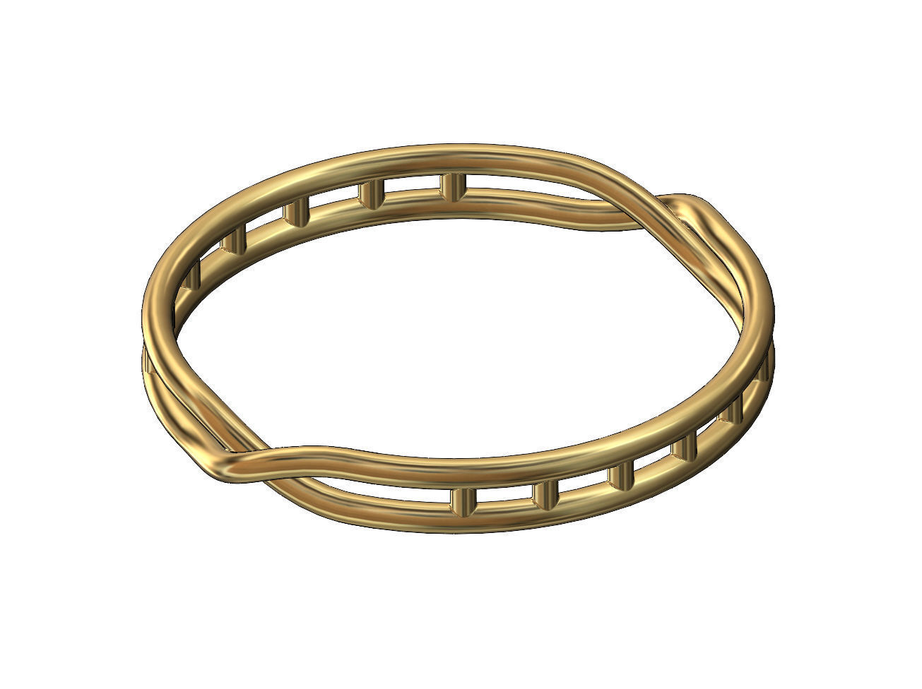 Open overlapping double twisted knot cuff bracelet bangle  3D print model_4
