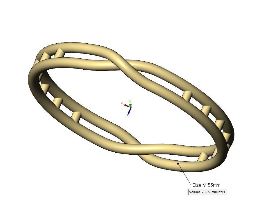 Open overlapping double twisted knot cuff bracelet bangle  3D print model_11