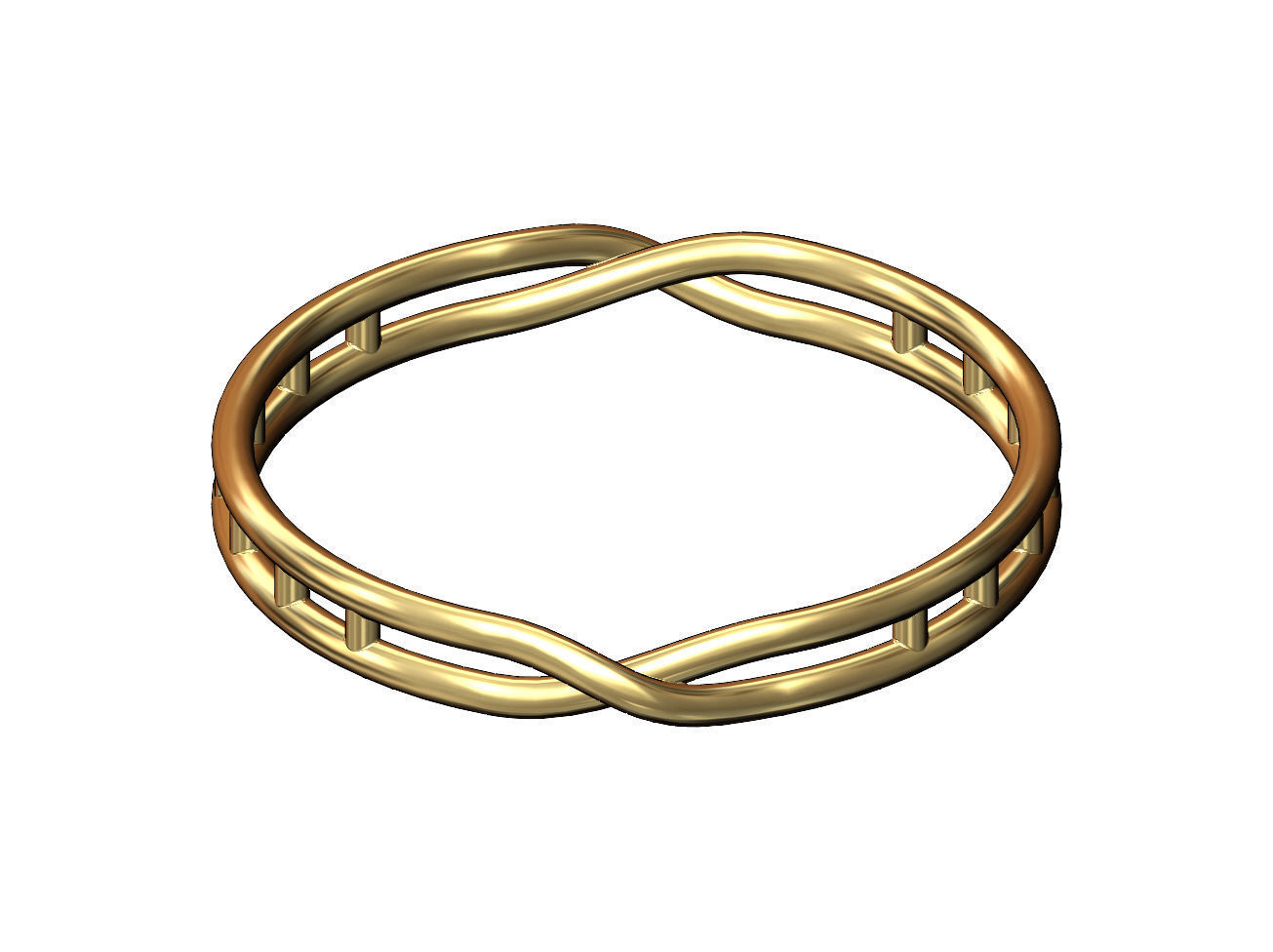 Open overlapping double twisted knot cuff bracelet bangle  3D print model_2