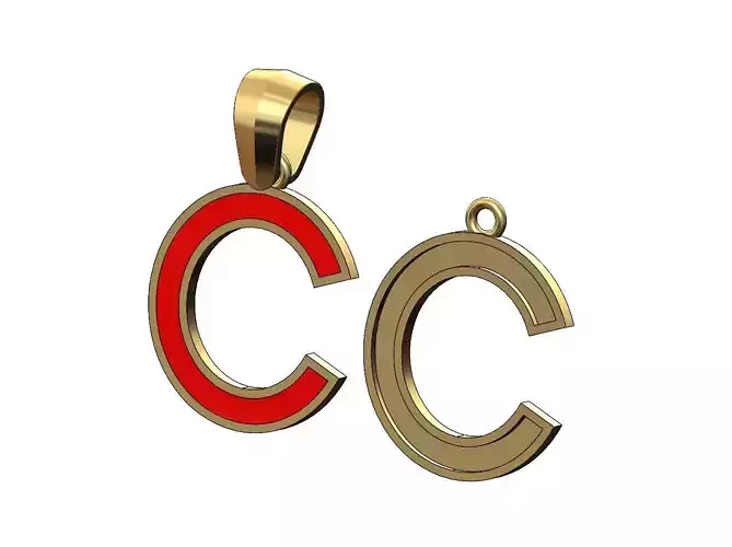 C letter initial enamel stepped pendant charm bail