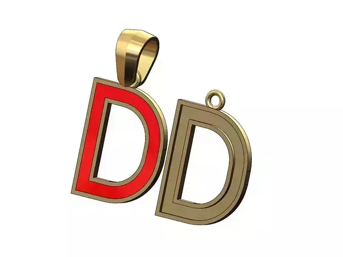D letter initial enamel stepped pendant charm bail
