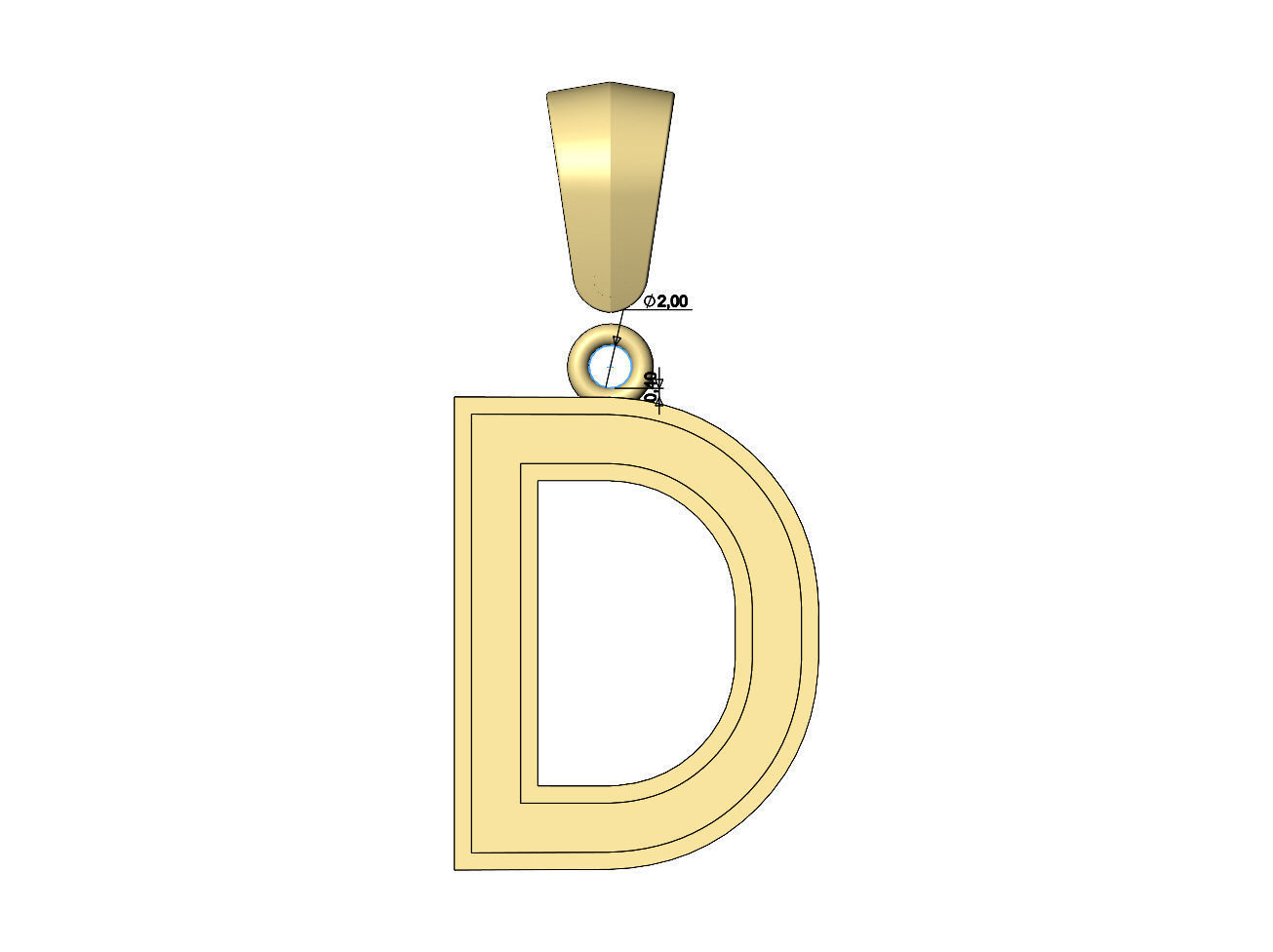 D letter initial enamel stepped pendant charm bail 3D print model_8