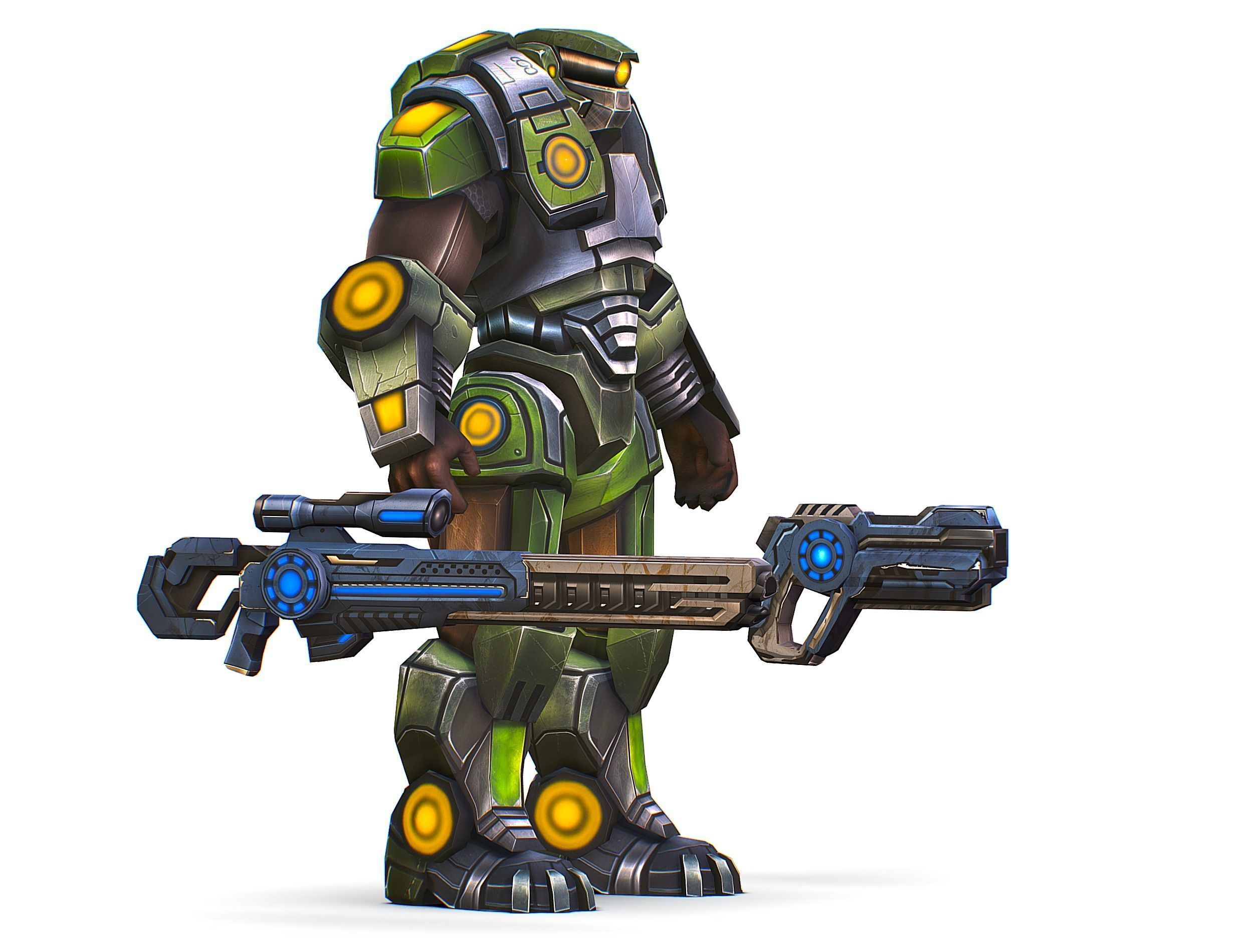 Cartoon Sci-Fi Cyborg Drone Heavy Sniper Soldier Low-poly 3D model_16