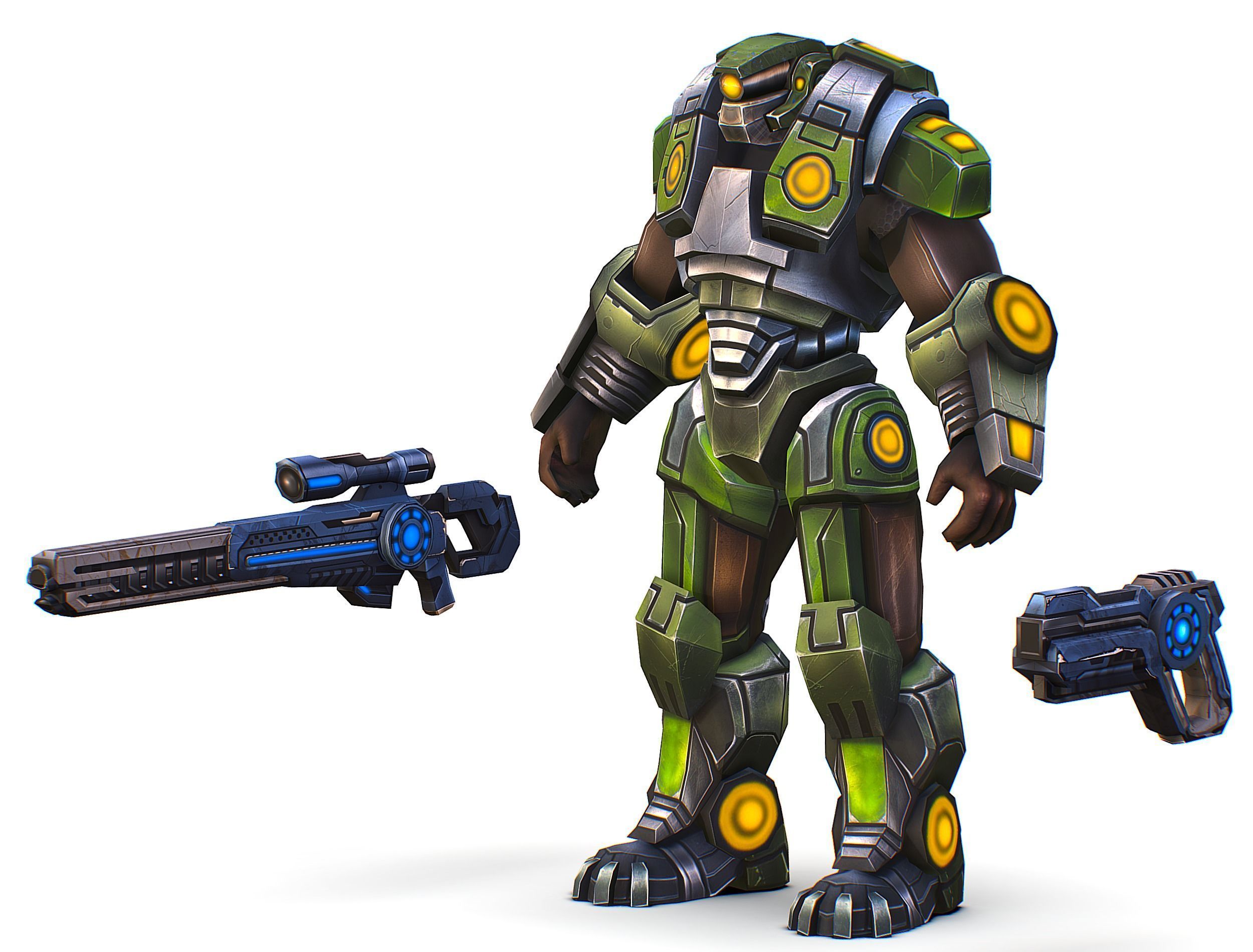 Cartoon Sci-Fi Cyborg Drone Heavy Sniper Soldier Low-poly 3D model_4