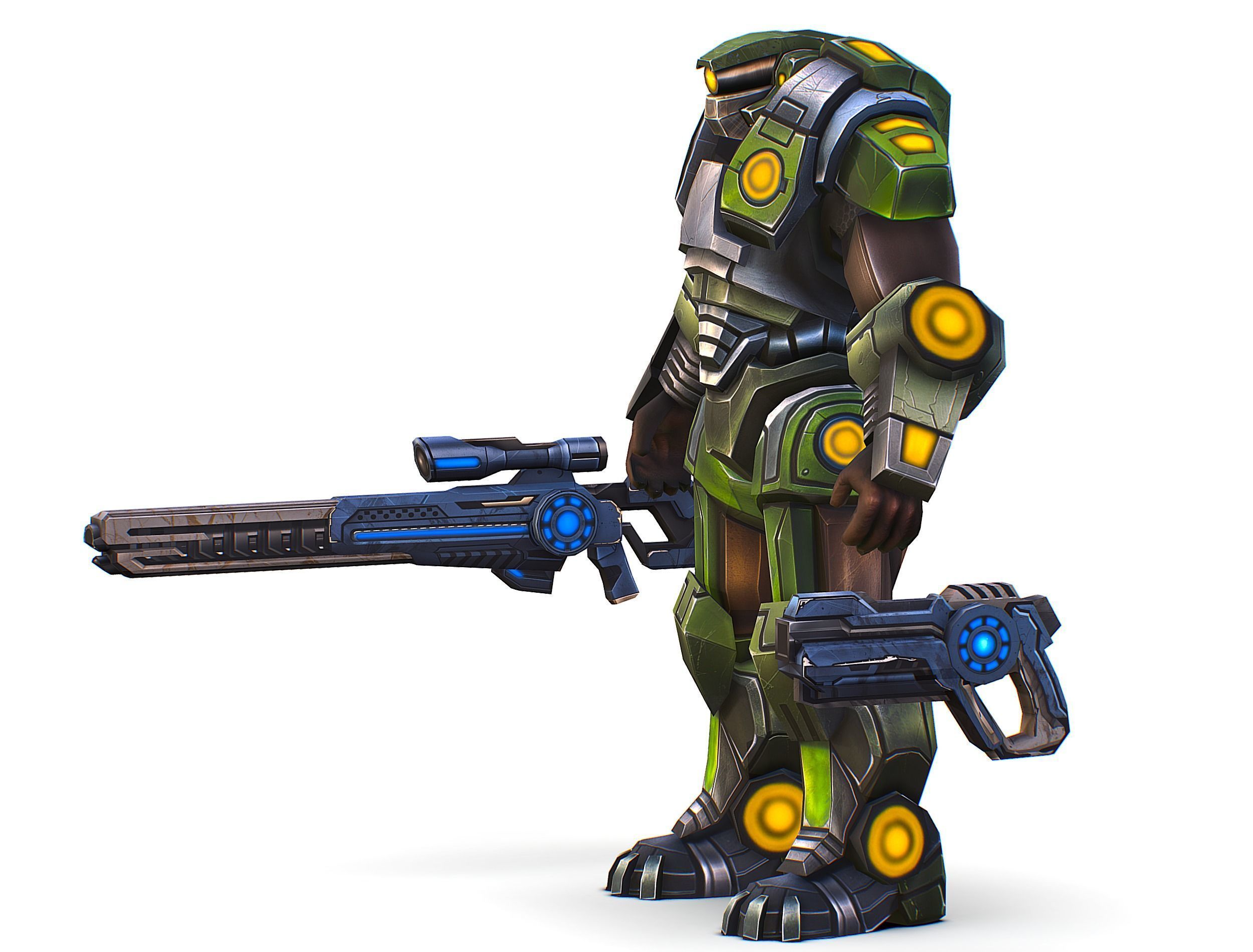 Cartoon Sci-Fi Cyborg Drone Heavy Sniper Soldier Low-poly 3D model_6