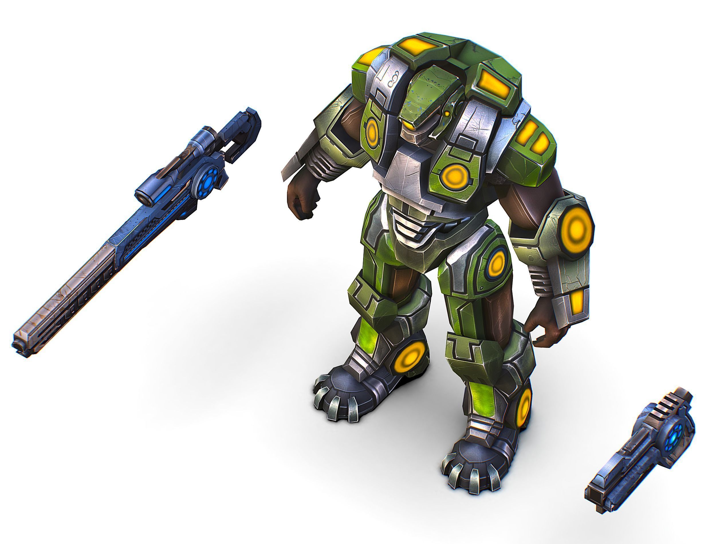 Cartoon Sci-Fi Cyborg Drone Heavy Sniper Soldier Low-poly 3D model_34