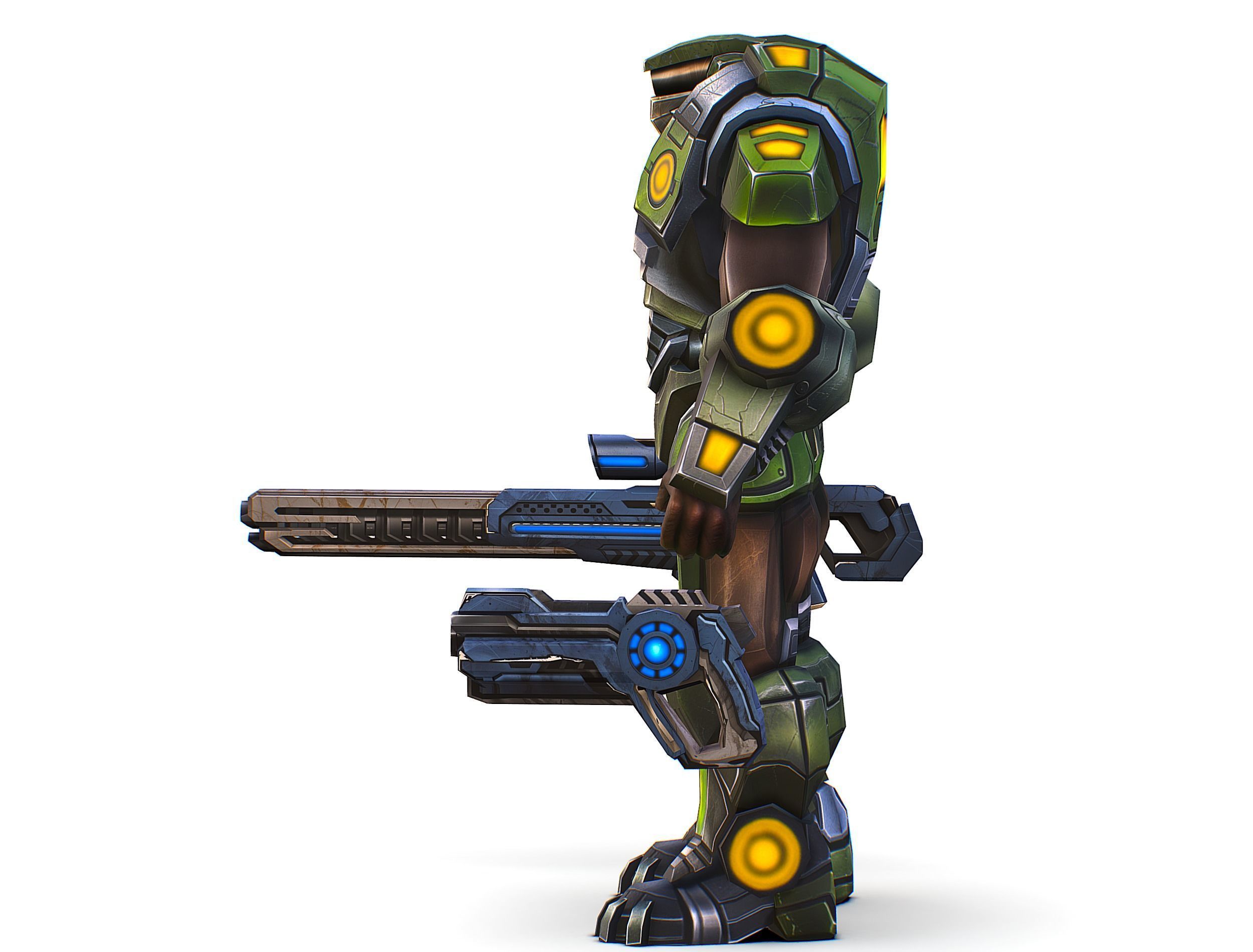 Cartoon Sci-Fi Cyborg Drone Heavy Sniper Soldier Low-poly 3D model_8