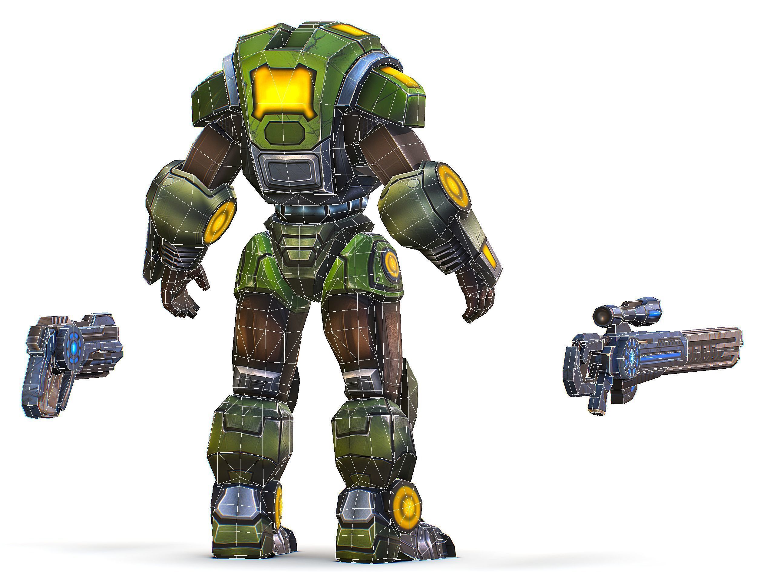 Cartoon Sci-Fi Cyborg Drone Heavy Sniper Soldier Low-poly 3D model_84