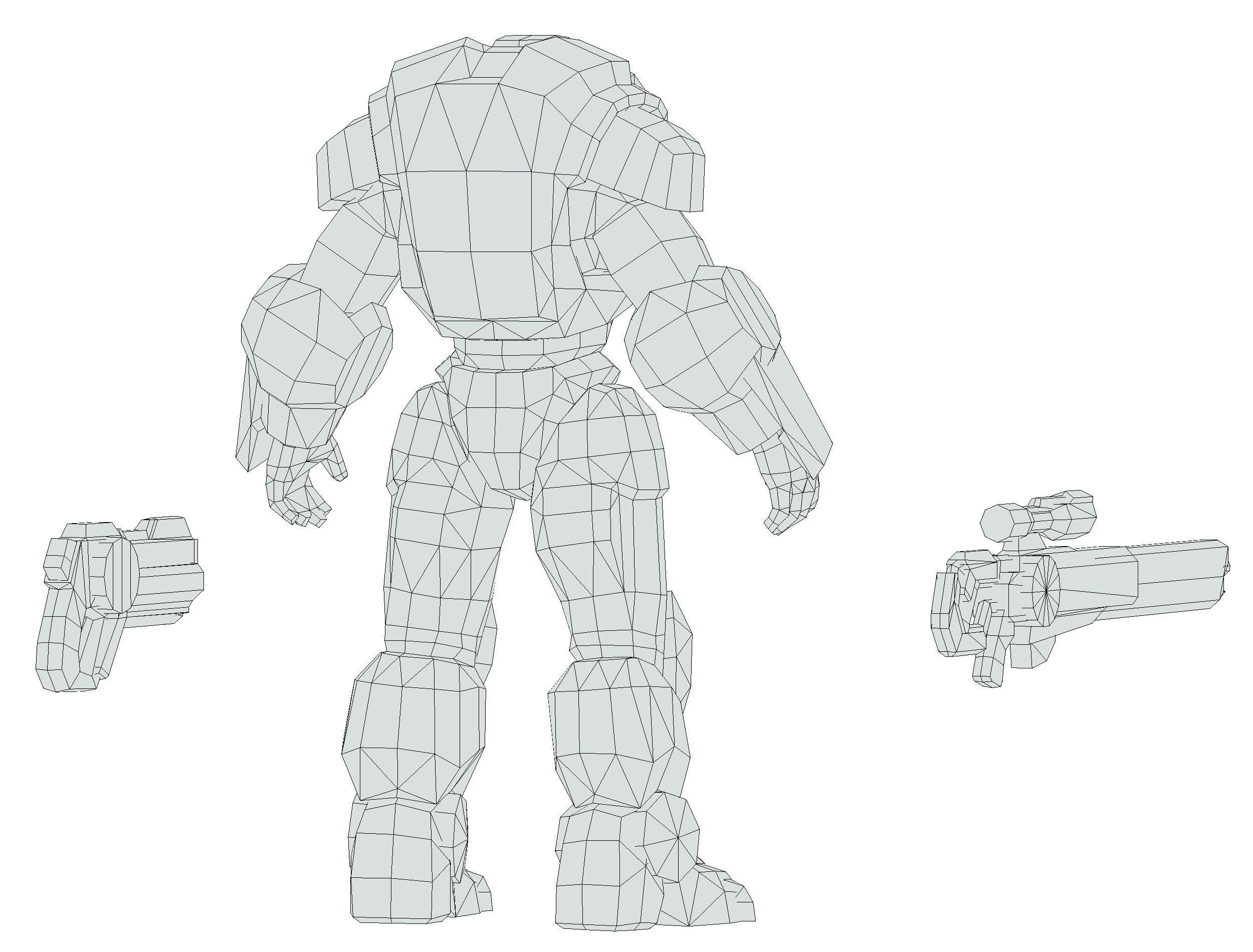 Cartoon Sci-Fi Cyborg Drone Heavy Sniper Soldier Low-poly 3D model_87