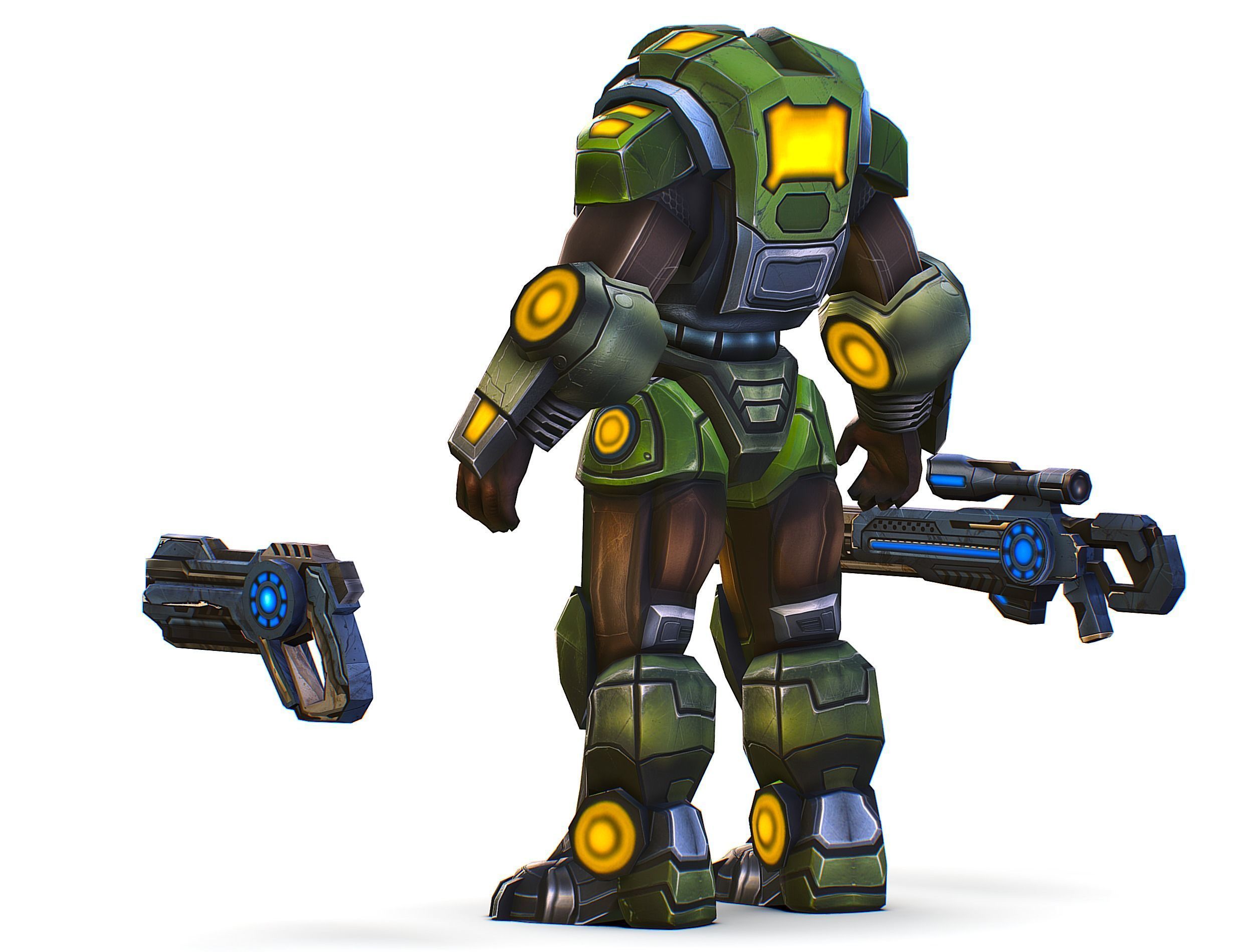 Cartoon Sci-Fi Cyborg Drone Heavy Sniper Soldier Low-poly 3D model_10